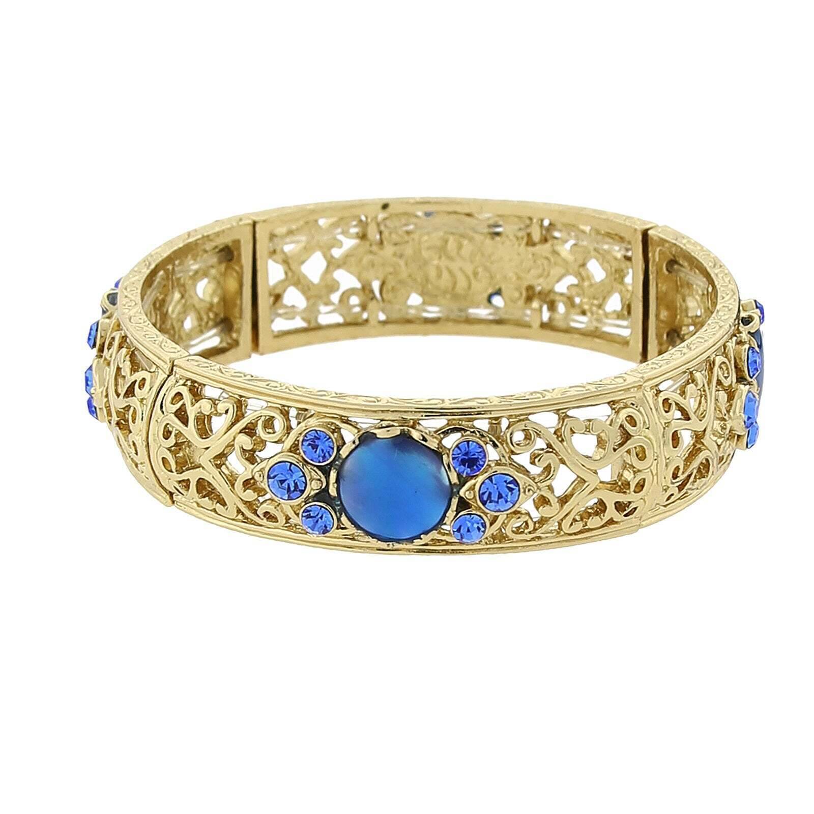 1928 Jewelry Blue Genuine Mother of Pearl Crystal Accent Stretch Bracelet - Elegant Handmade Beaded Bracelet for Women, Perfect for Weddings, Parties & Everyday Wear