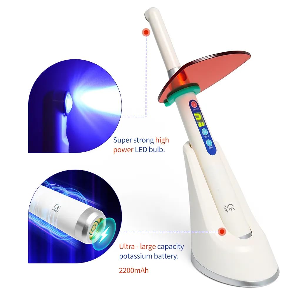 Professional White LED Curing Light for Dental Lab - Wireless, 1 Second Fast Cure, 50Hz Frequency - Perfect for Dental Restorations & Cosmetic Procedures