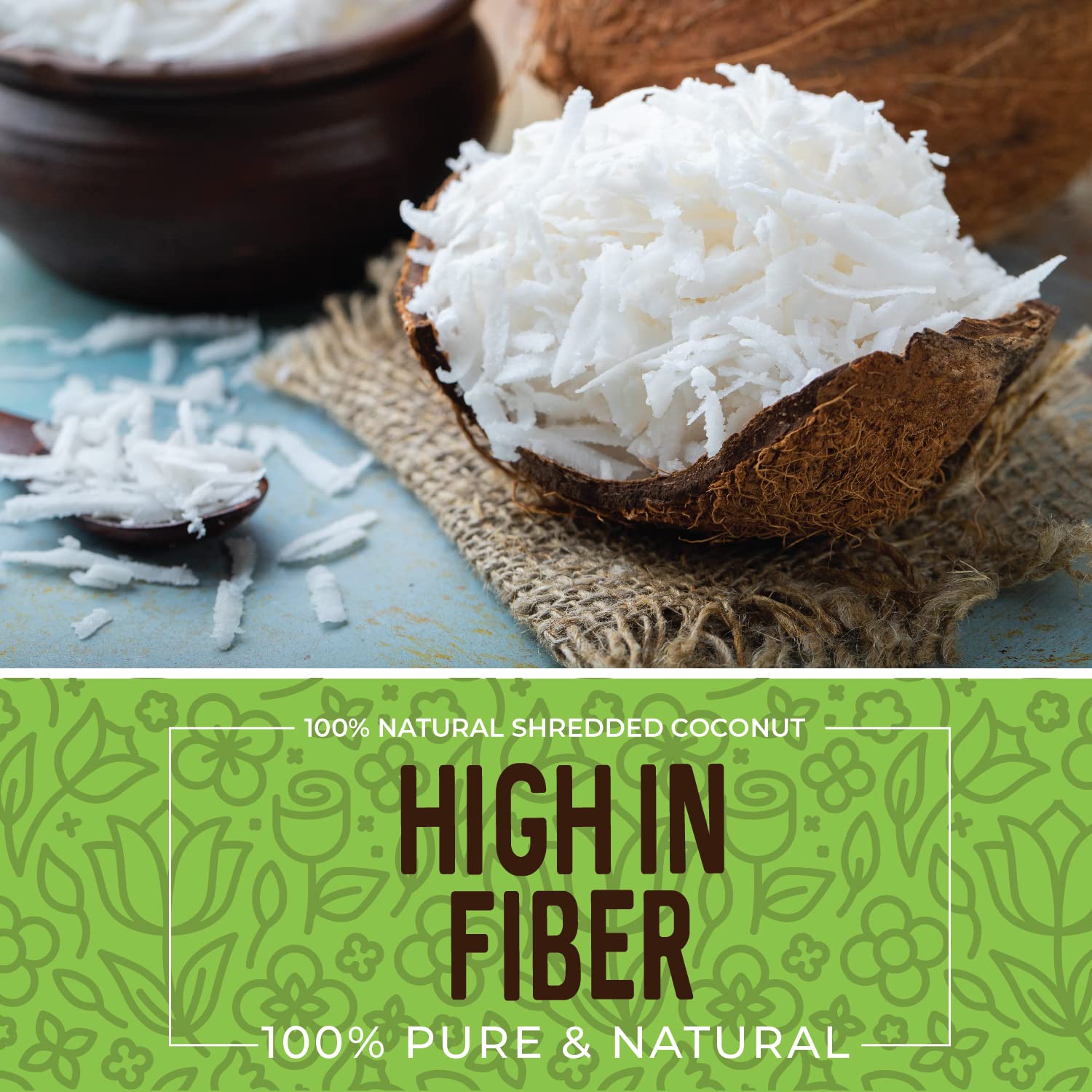 Herbaila Unsweetened Shredded Coconut Flakes - 1 lb (16 oz) | All Natural, Non-GMO, Dried Coconut Shavings for Baking, Cooking & Smoothies | Premium Quality Coconut Flakes for Desserts, Granola & Healthy Snacks