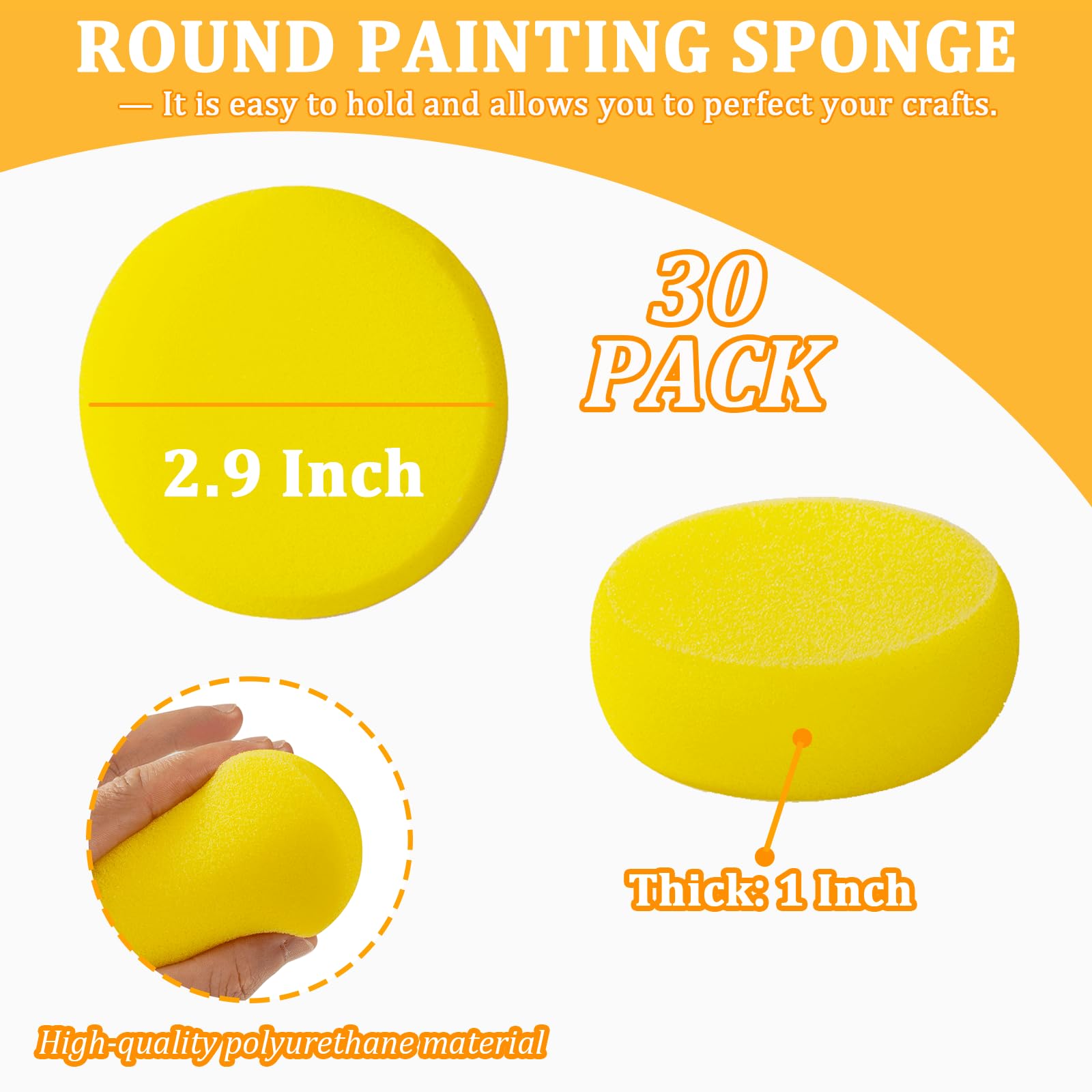 30 Pack Round Painting Sponge 2.9 Inch - Artist Sponges for Watercolor, Ceramic & Face Painting - Soft Synthetic Clay Sponges for Kids & Adults - Perfect for Art Projects, DIY Crafts & Makeup Application