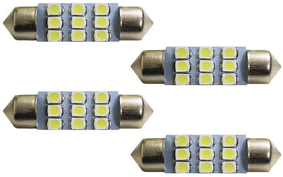 4-Pack White 9 SMD 1.50 Inch (36-39mm) Festoon LED Bulbs - Perfect for Interior Dome Lights, Vanity Mirrors, and Car Interior Lighting