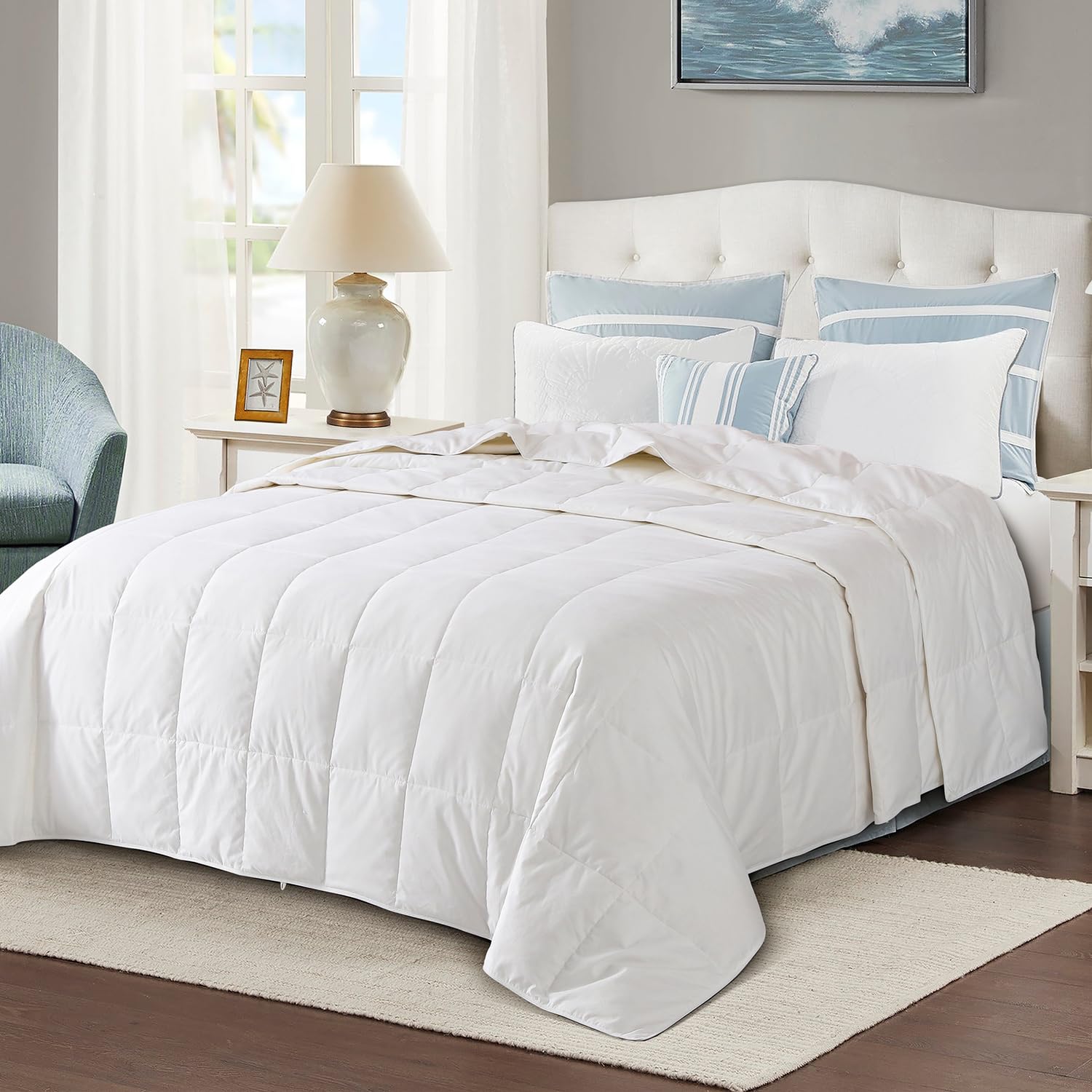 Globon Down Blanket - Ultra Lightweight Summer Comforter & Duvet Insert | Noiseless & Super Soft Queen Size (90x90 inches) | 10oz Fill Weight White Down Alternative | Perfect for Bedroom, Guest Room & Air Conditioning Use