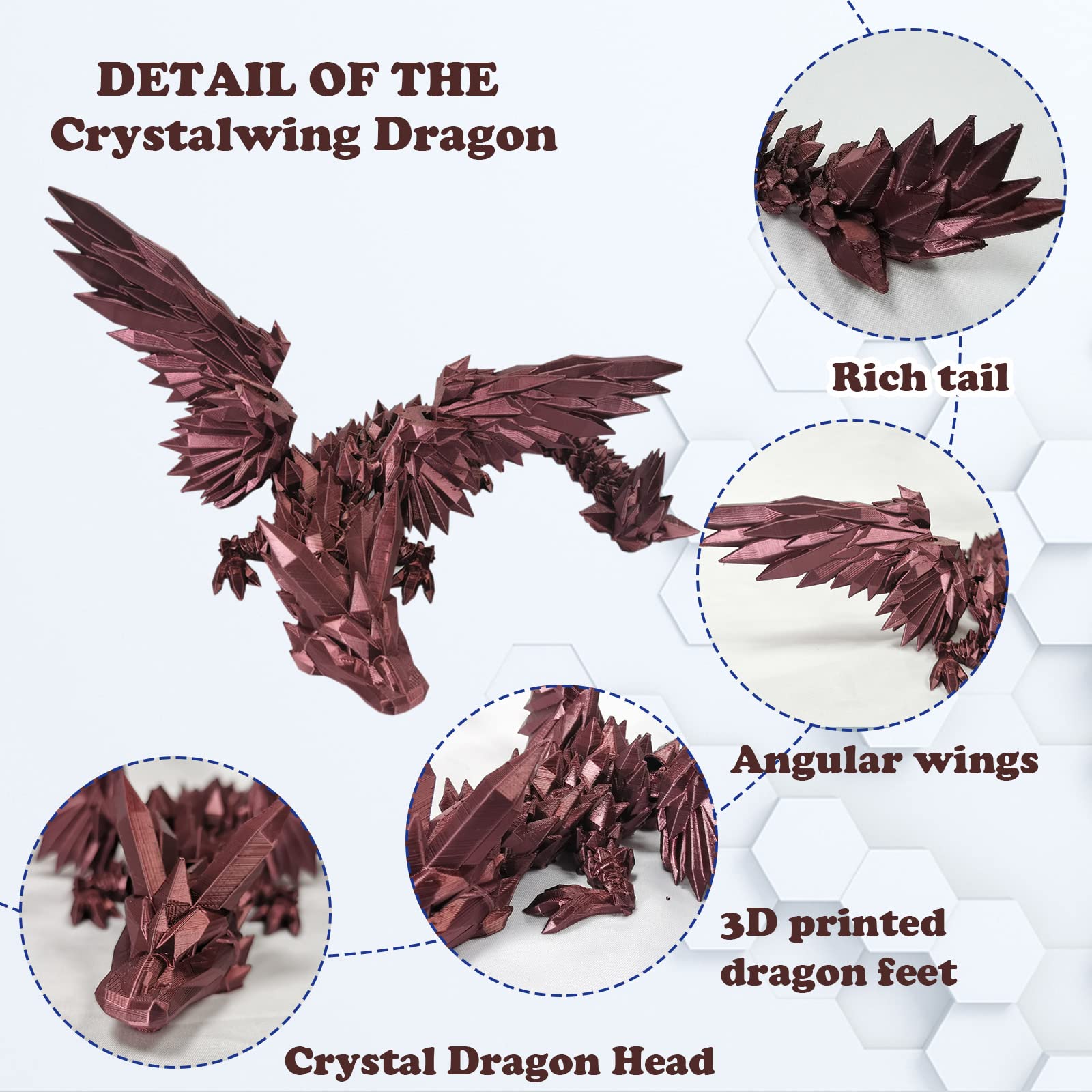 3D Printed Dragon Action Figure - Flying Diamond Dragon with Movable Joints & Wings - Bronze God of Strength Collectible Toy (17.7 Inch) - Anti-Anxiety Relief for Adults & Collectors - Perfect for Display, Stress Relief & Fantasy Collections