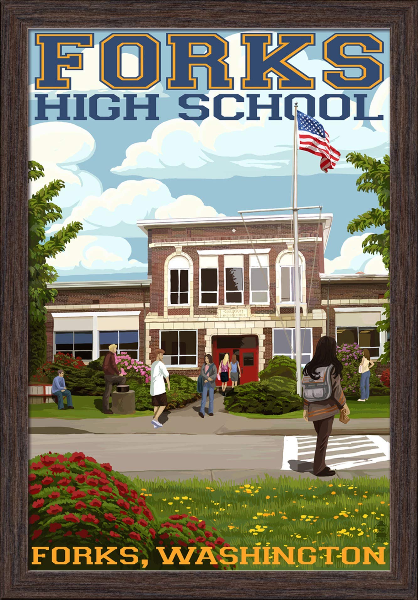 Fork High School, Washington - 16x24 Inch Giclee Fine Art Print with Recycled Wood Frame in Espresso Brown - Perfect for Home, Office & Classroom Decor