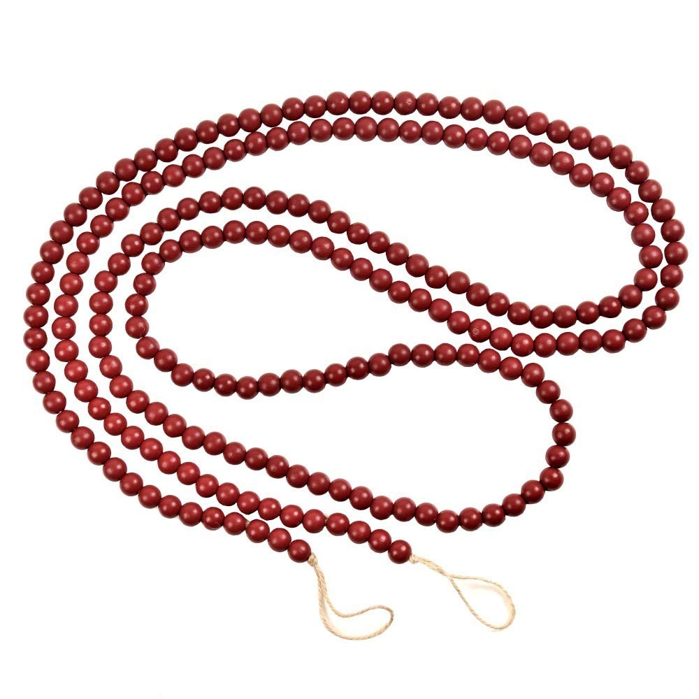 REOVE Christmas Wooden Bead Garland - 9ft Bright Red Wood Bead Rope for Holiday Tree Decorations, Xmas Party, Fireplace & Home Décor (Dark Red)