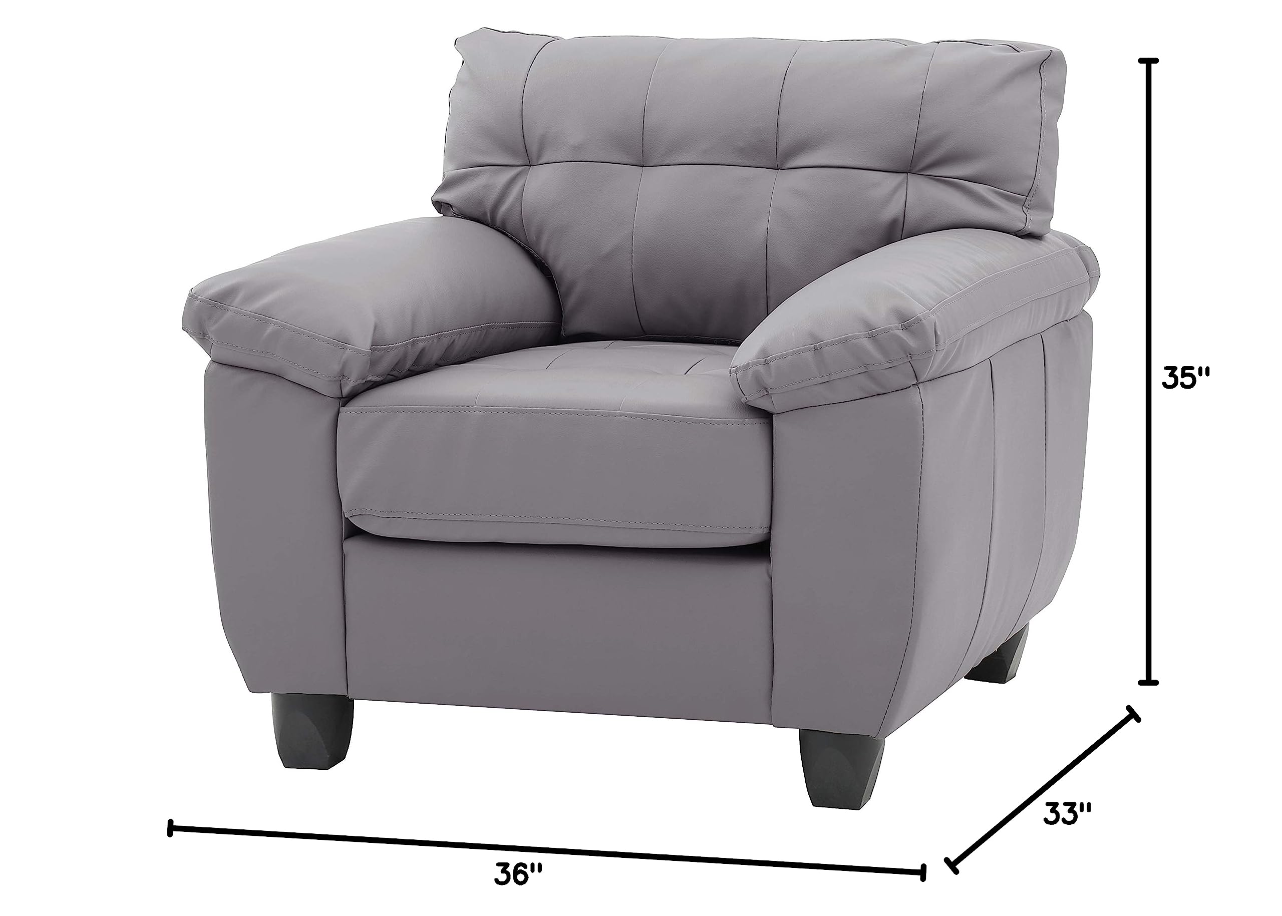 Premium Gray Faux Leather Upholstered Arm Chair - Modern Living Room Accent Chair for Home Office, Lounge & Reading Nook - Comfortable Mid-Century Style Seating by Glory Furniture