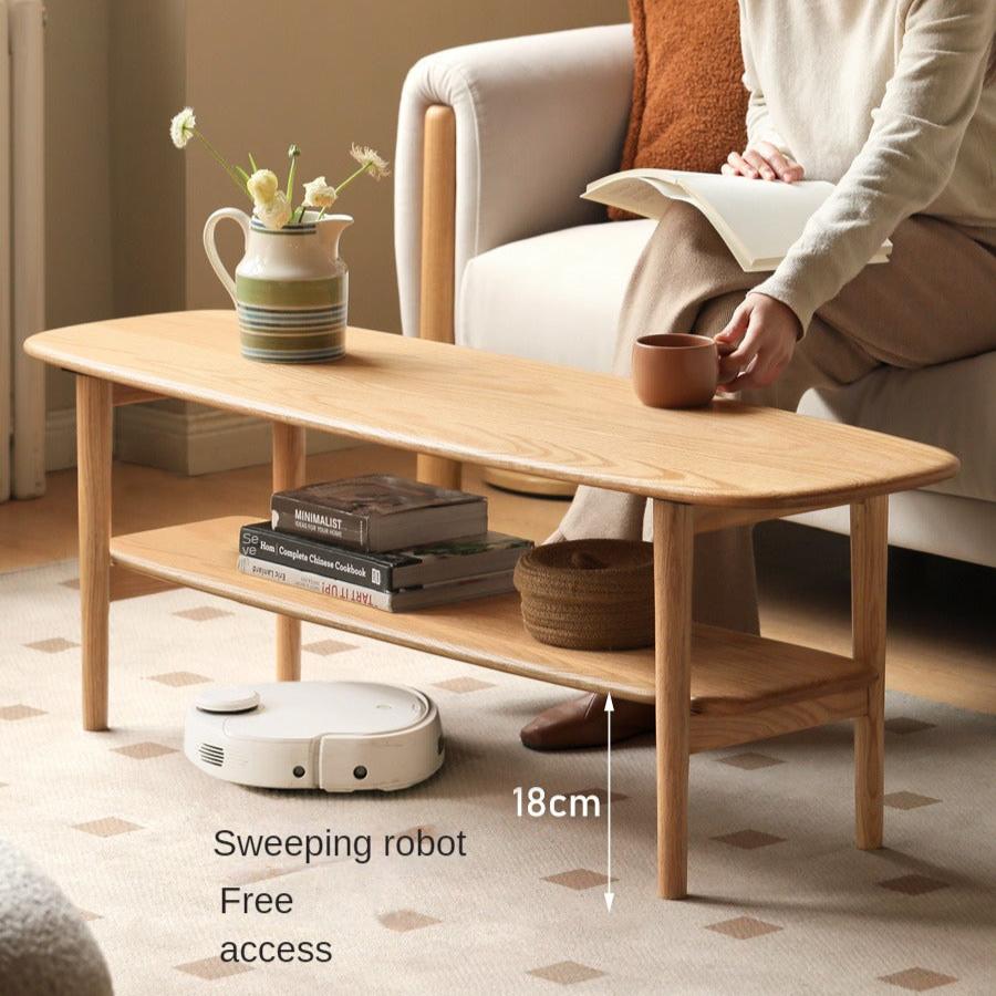 Minimalist Ultra Narrow Coffee Table - Solid Oak & Cherry Wood - Perfect for Small Spaces, Apartments, and Modern Living Rooms