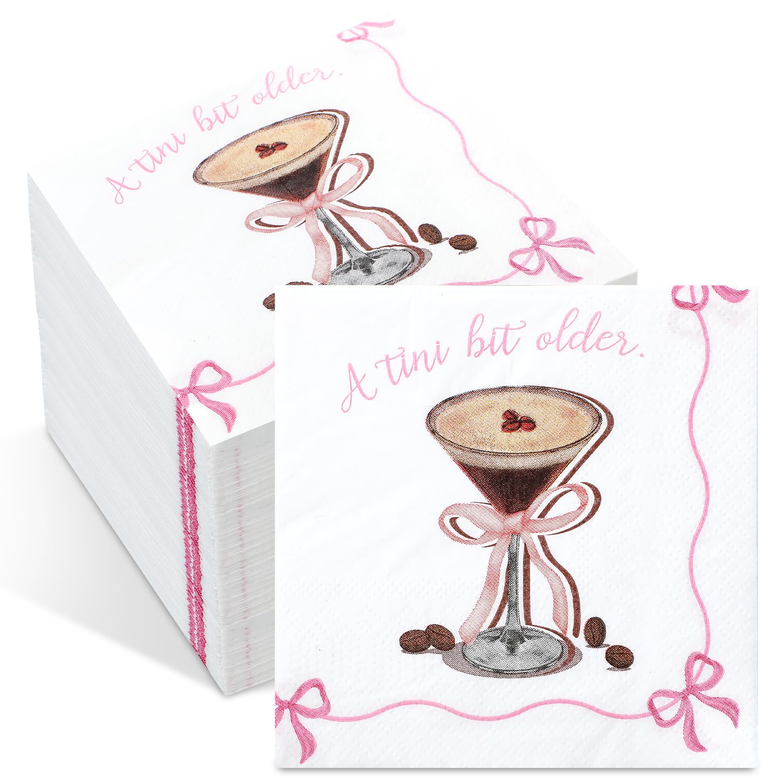 100-Pack Pink Bow Espresso Martini Napkins - Disposable Paper Cocktail Napkins for Bachelorette Parties, Coquette Bars & Birthday Decorations - Perfect for Cocktail Hours, Bridal Showers & Elegant Entertaining