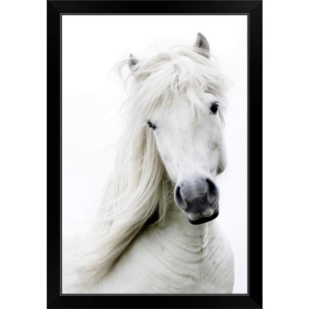 White Dreamy Horse Black Framed Art Print - Elegant Horse Wall Decor for Living Room, Bedroom & Office - Premium Horse Artwork for Home & Office Decor