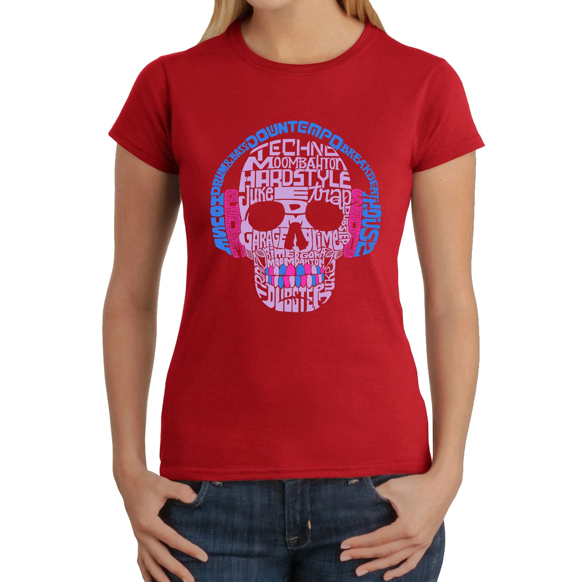 LA POP ART Women's Word Art Graphic T-Shirt | Trendy EDM Music Festival Tee | Perfect for Concerts, Raves & Casual Streetwear