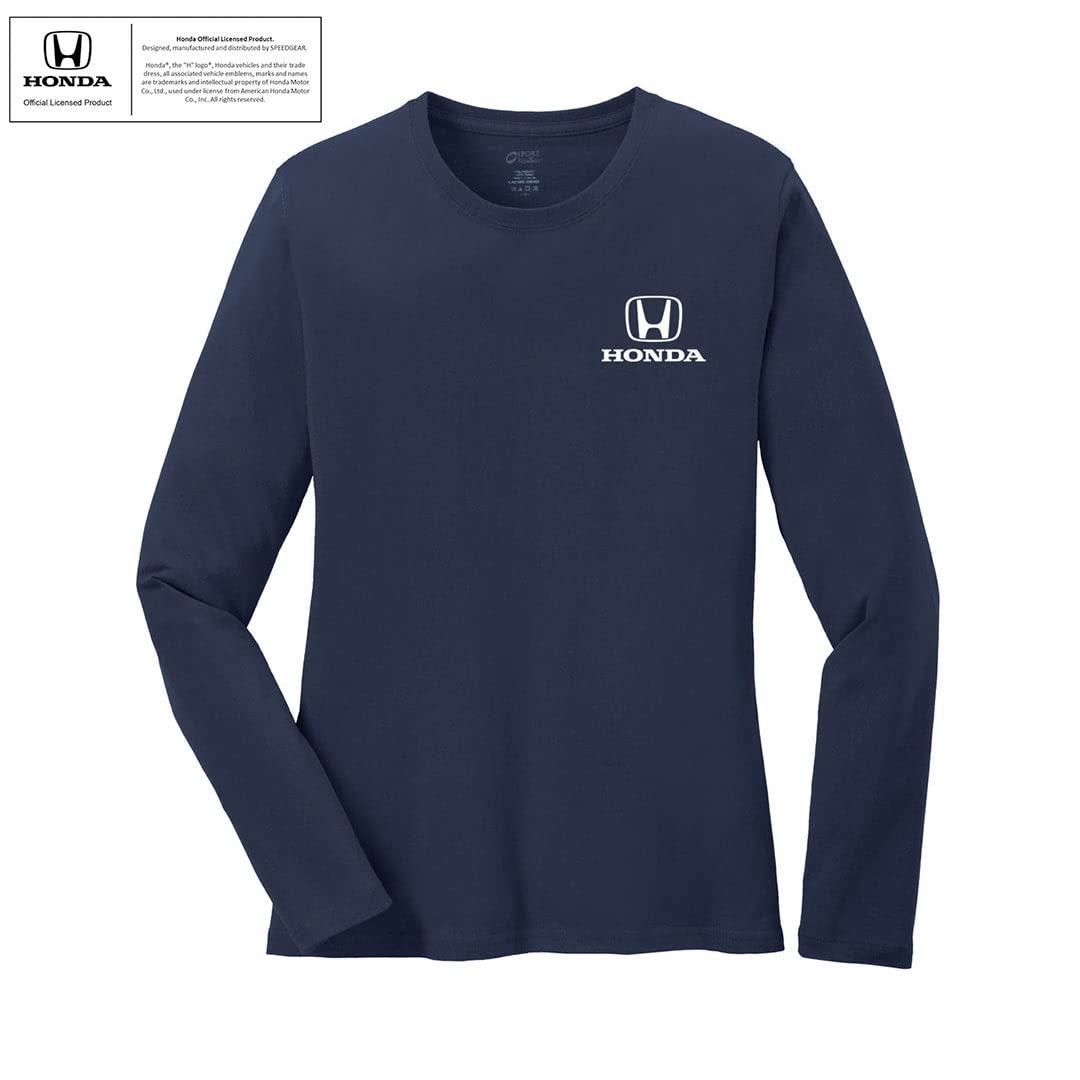 Honda Women's Navy Blue Long Sleeve T-Shirt - Soft Cotton Casual Top for Everyday Wear, Workout & Layering
