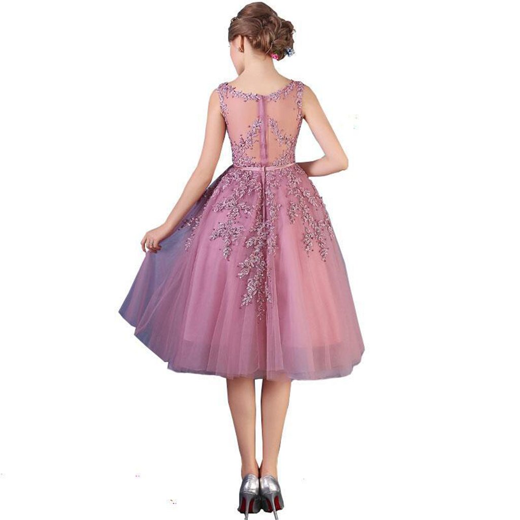 Elegant Women's Sleeveless Tulle Appliques Bateau Neckline Beaded Short Prom Dress for Homecoming, Party & Special Occasions