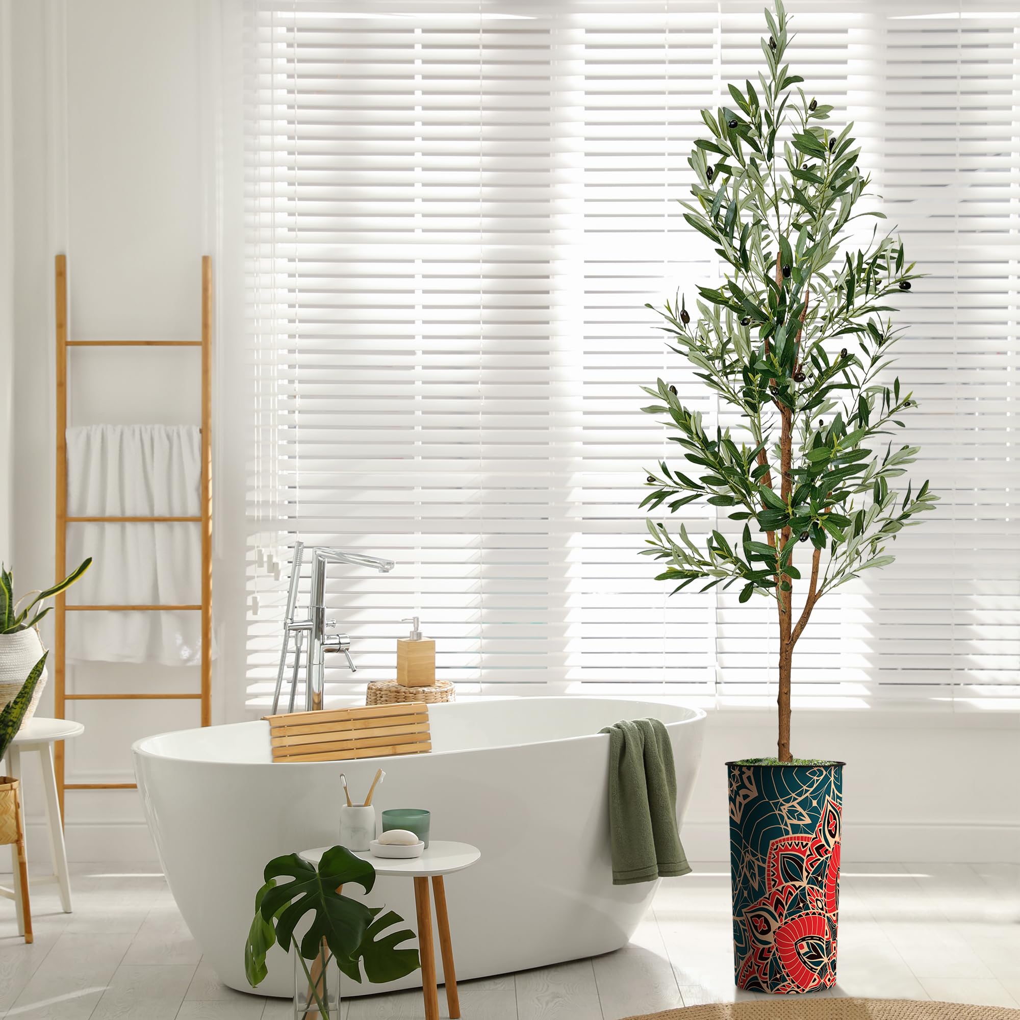 Modern Mandala Pattern Artificial Olive Tree in Planter - 68
