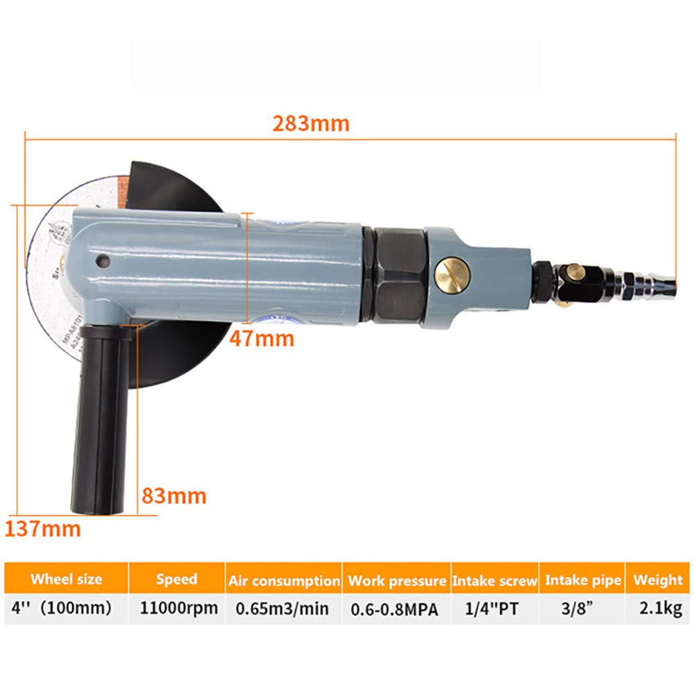 4 Inch BM-M4 Industrial Pneumatic Angle Grinder - 100MM Air Sanding Polishing Machine with 11000 RPM for Metal, Wood & Stone Cutting, Grinding & Polishing - Perfect for Construction, Automotive & DIY Projects