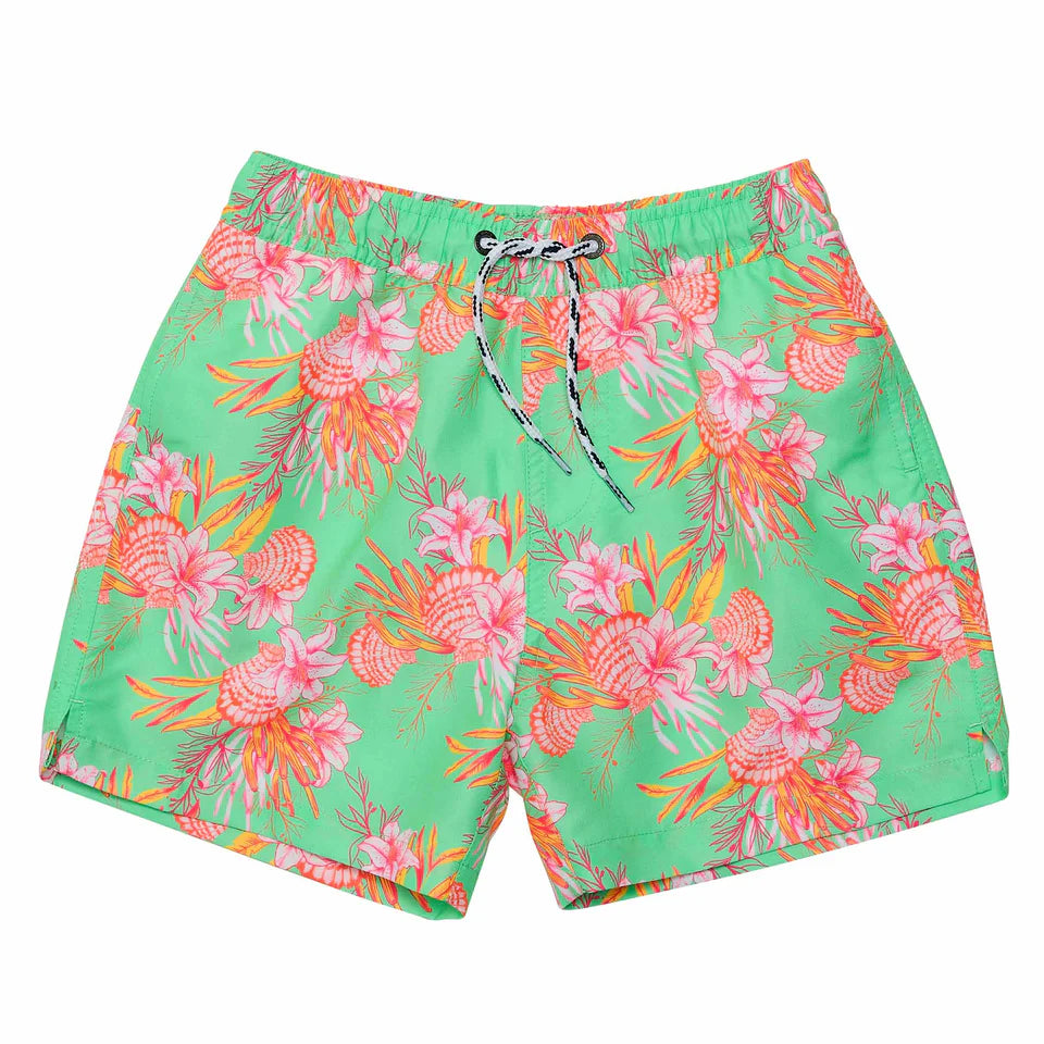 Boys' Snapper Rock Coastal Shells Swimsuit - Quick-Dry UV Protection Swim Trunks for Beach, Pool & Summer Activities