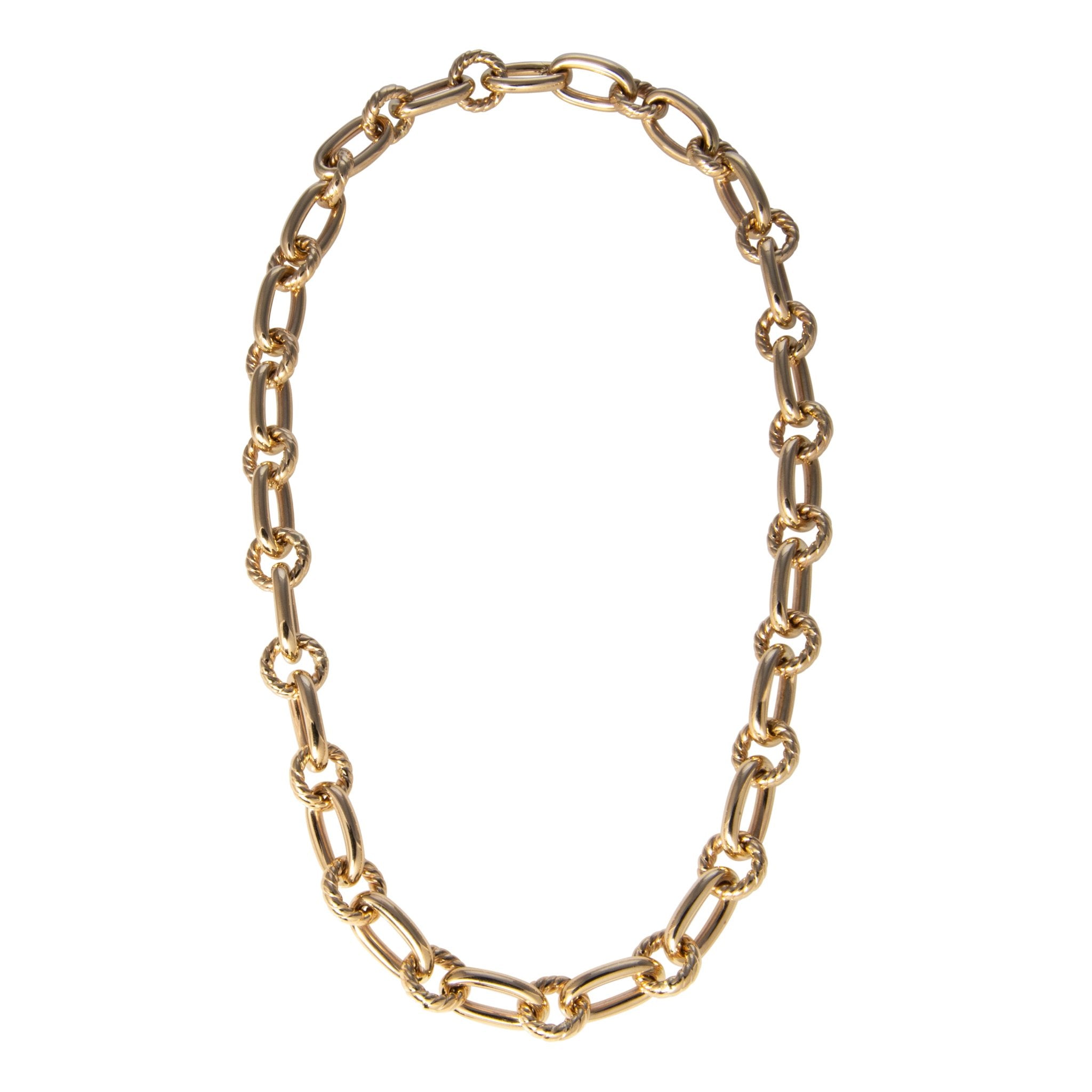 14K Yellow Gold Italian Rope & Polished Link Necklace for Women - Elegant Layered Chain Jewelry for Everyday Wear & Special Occasions