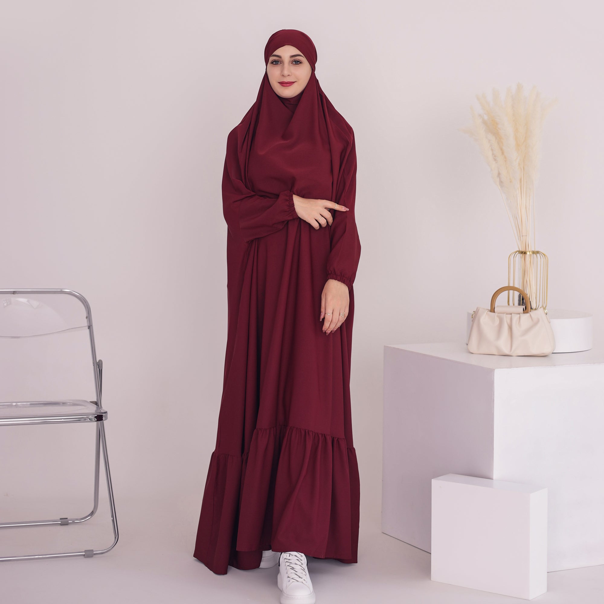 Anissa Jilbab Red - Premium Muslim Hijab Scarf for Women - Perfect for Prayer, Work, and Everyday Wear