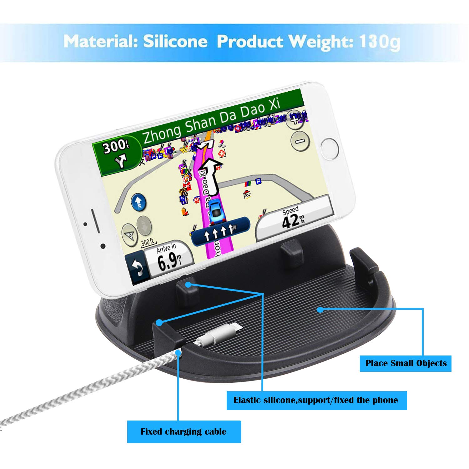 Car Phone Holder for Dashboard - Anti-Slip Silicone Phone Mount Stand Compatible with iPhone, Samsung & Android Smartphones | Perfect for Road Trips, Commuting & GPS Navigation