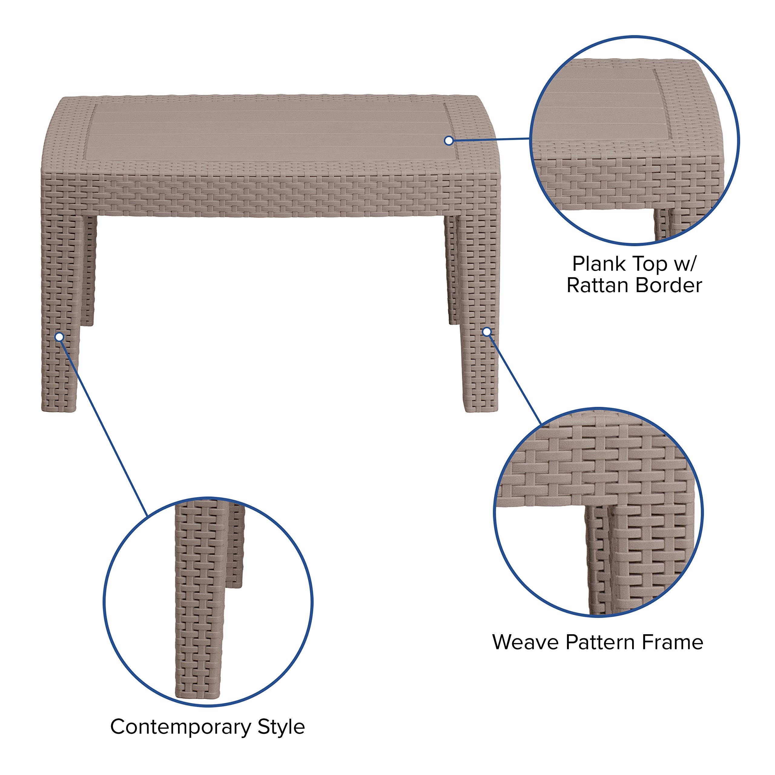 Emma & Oliver Light Gray Faux Rattan Coffee Table - Modern Woven End Table for Living Room, Patio & Outdoor Decor