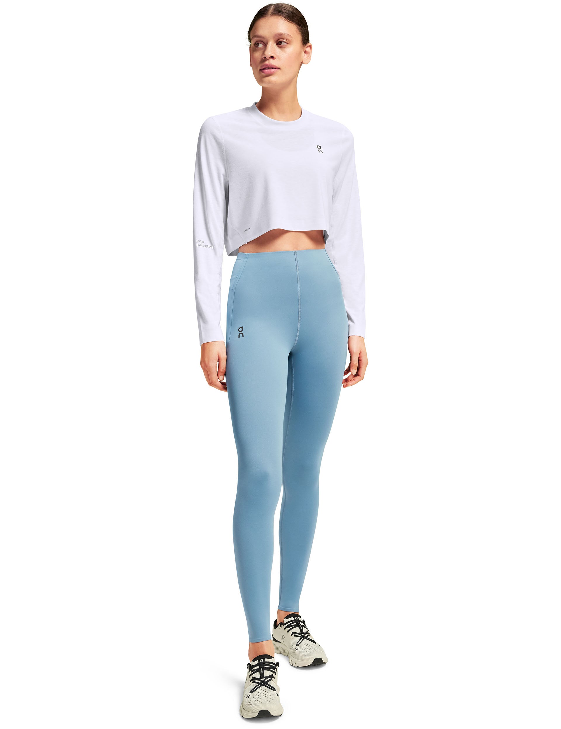 Active Long T Crop Graph White - Stylish Workout Top for Women | Perfect for Yoga, Running & Gym Sessions