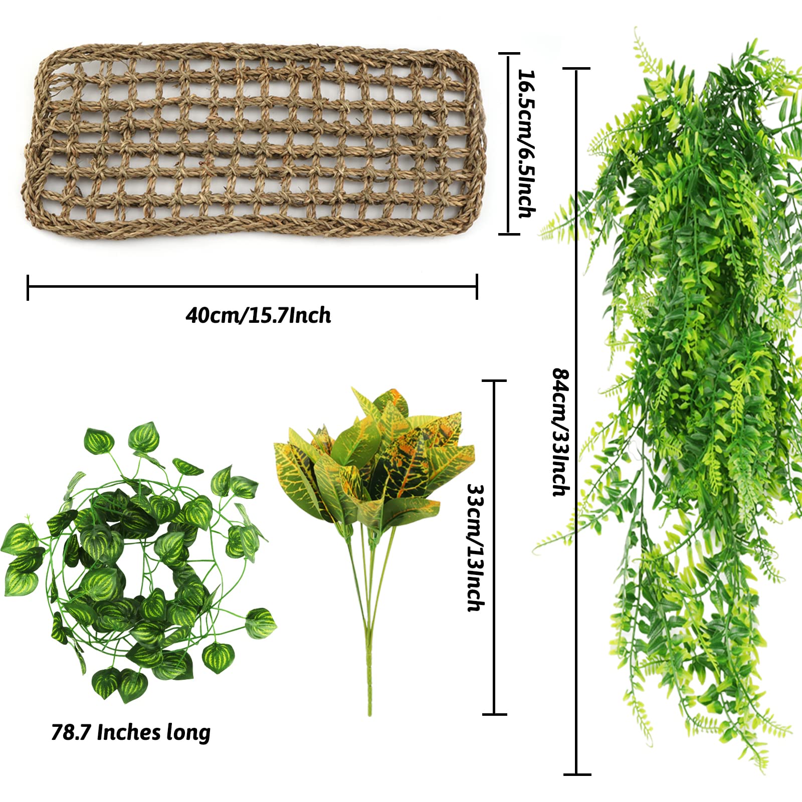 Premium Bearded Dragon Hammock & Reptile Hide Decor - Jungle Climbing Vines & Plants for Leopard Gecko, Chameleon, Lizard, Snake Tank Accessories | Perfect for Climbing, Basking & Habitat Enrichment