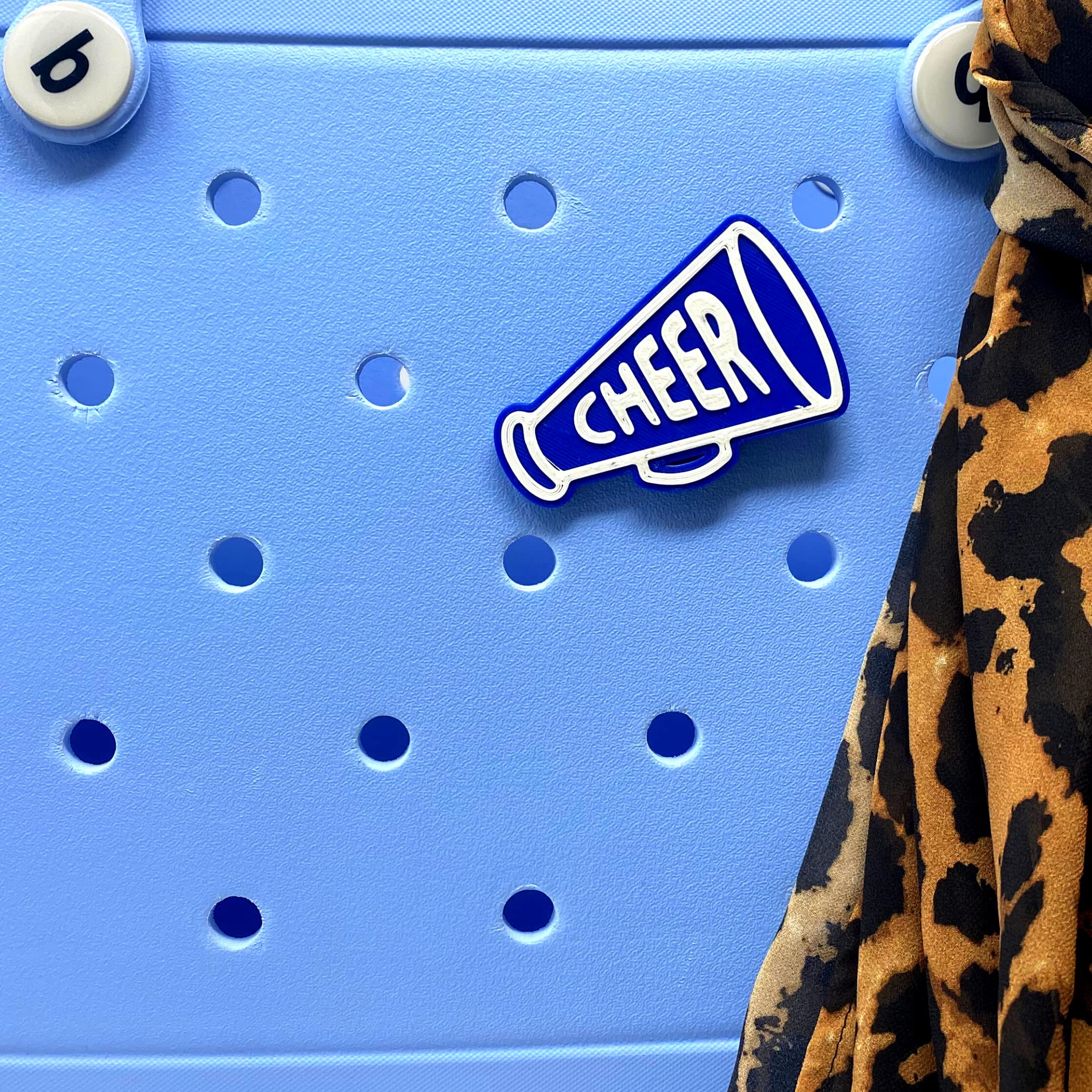 BOGLETS - Blue Megaphone Cheerleading Charm for Bogg Bags & Totes | Decorative Accessory Compatible with Bogg Bags | Perfect for Cheerleading Games, Beach Trips & School Events