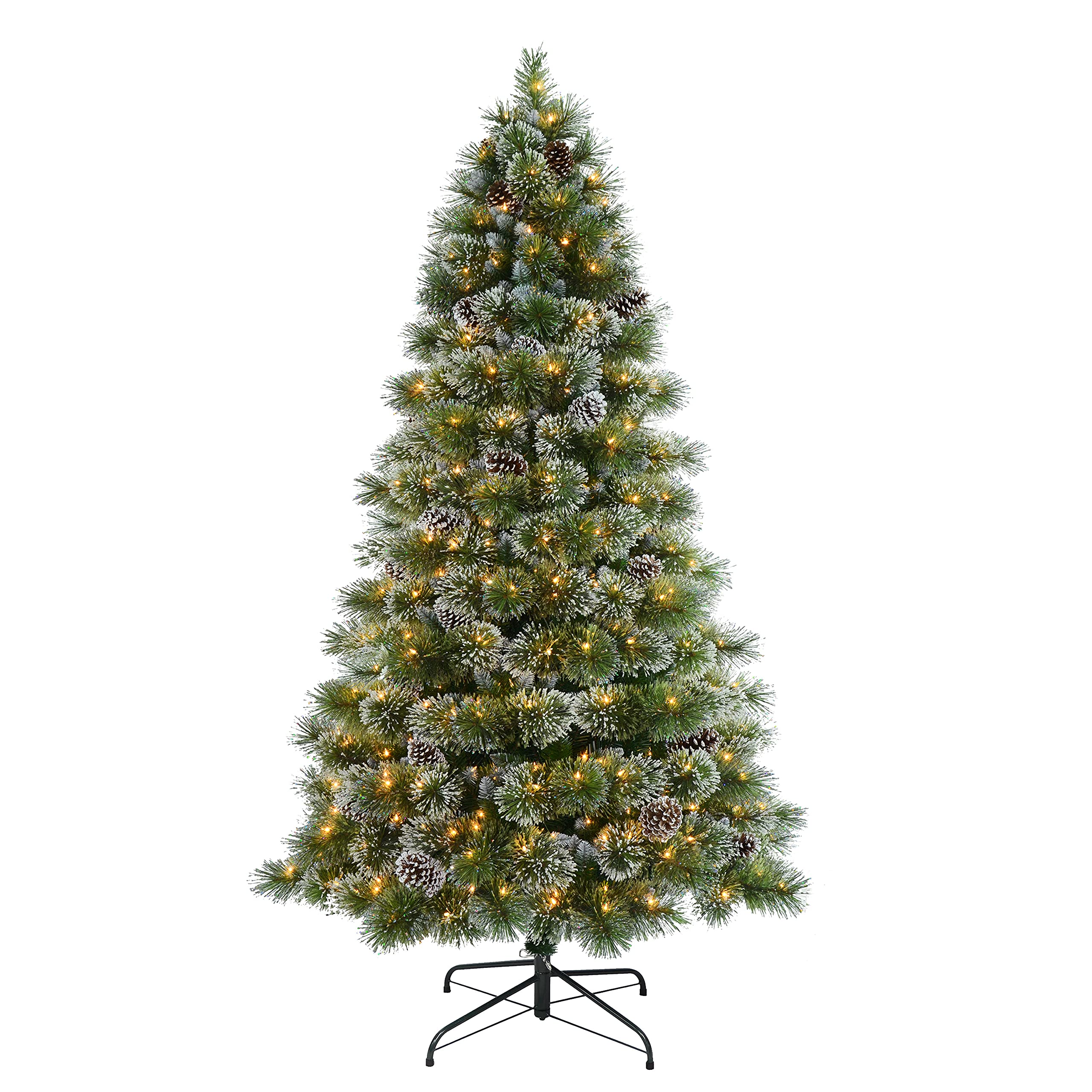Puleo International 7.5ft Pre-Lit Artificial Christmas Tree with 450 LED Lights - Frosted Boulder Pine Design for Holiday Home Decor | Perfect for Living Room, Office & Christmas Party Decoration