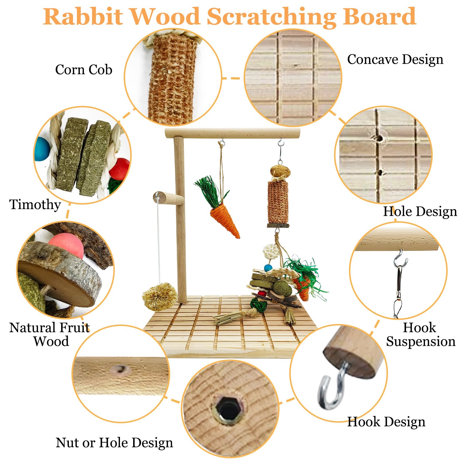 Hamiledyi Bunny Scratch Toy - Natural Wood Chewing & Scratching Board for Rabbits, Indoor Bunnies & Small Pets - Teeth Care & Boredom Relief - Perfect for Playtime, Cage Enrichment & Dental Health