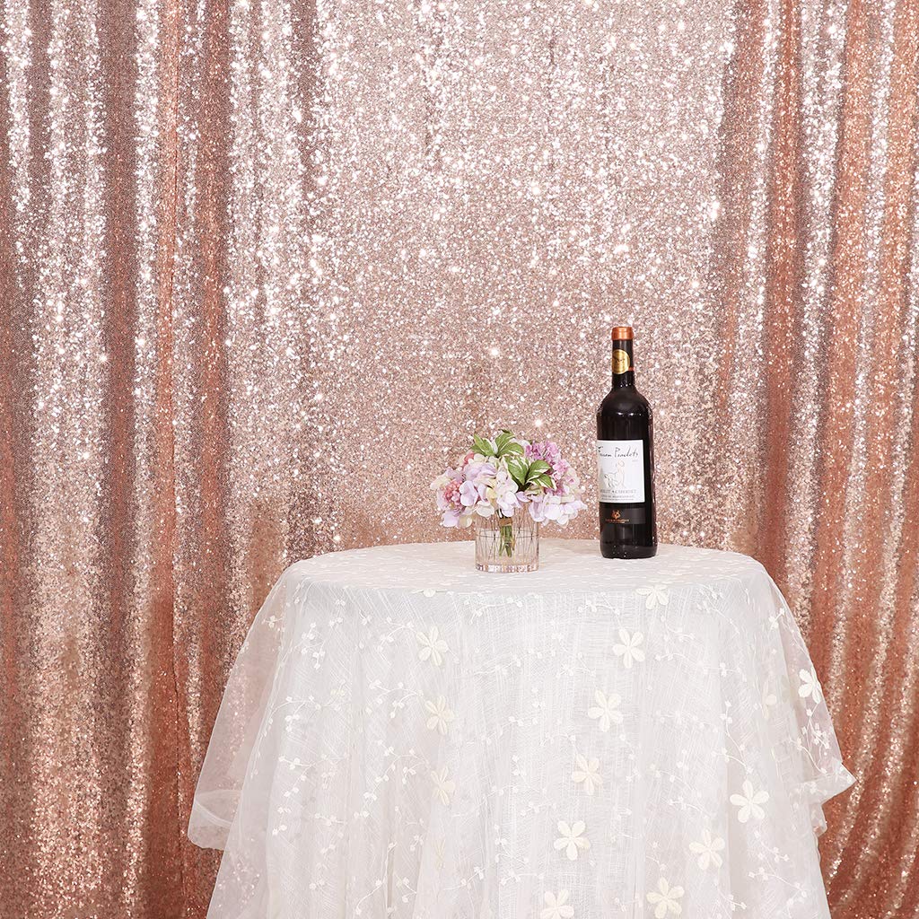 Juya Delight Rose Pink Sequin Photo Backdrop - 2ft x 8ft Glitter Curtain for Wedding, Birthday Party, Baby Shower Decorations - 2 Pack Sparkling Rose Gold Background for Photography & Event Decor