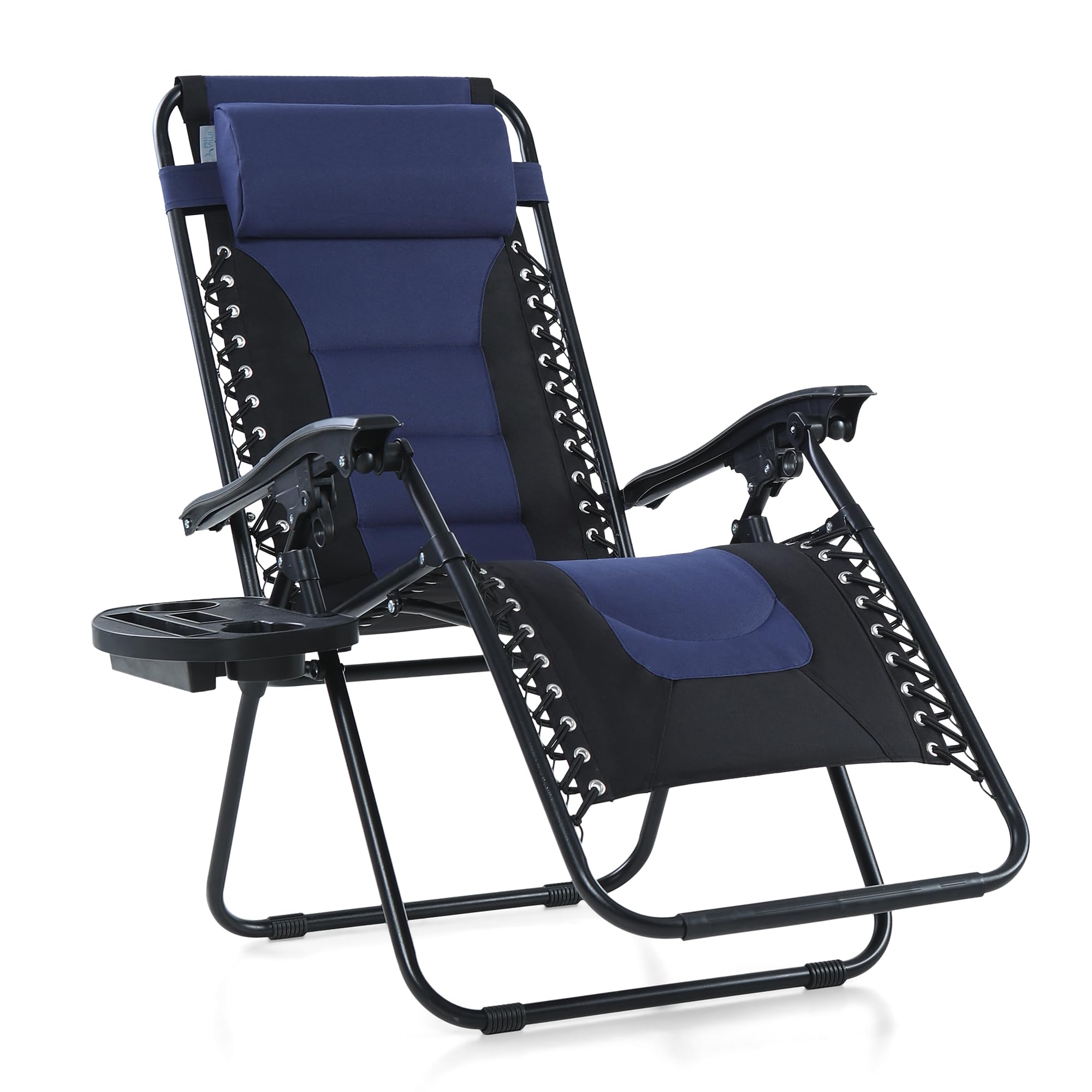 MAISON ARTS Zero Gravity Lounge Chair - Foldable Padded Recliner with Pillow & Cup Holder - 350LBS Weight Capacity - Blue - Perfect for Backyard, Poolside, Beach & Camping Outdoor Relaxation