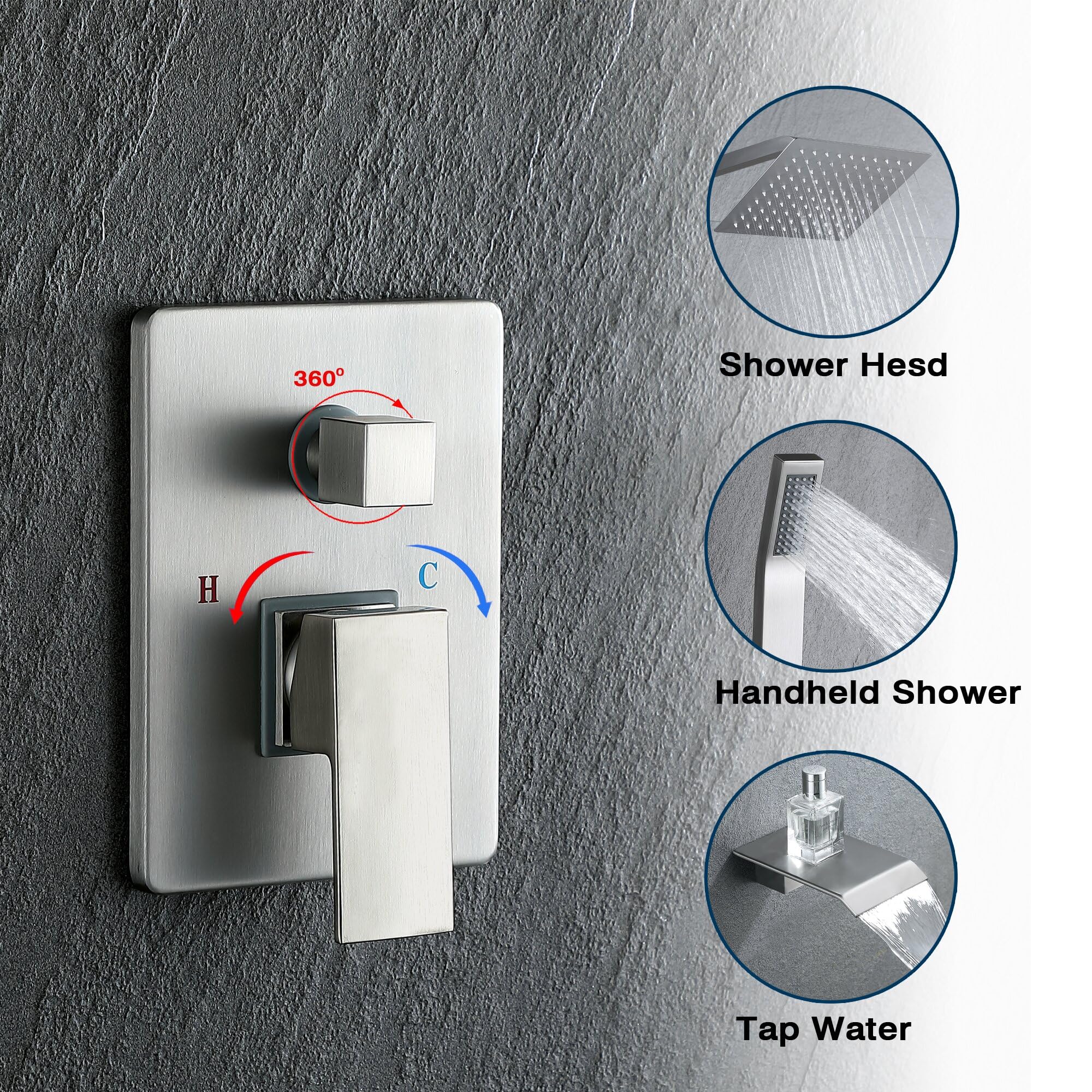 Brushed Nickel 10-Inch Shower Faucet Set with Handheld Spray & Waterfall Spout - Luxury Bathroom Fixture for Bathtub and Shower Combo | Perfect for Spa-Like Experience and Modern Home Renovation