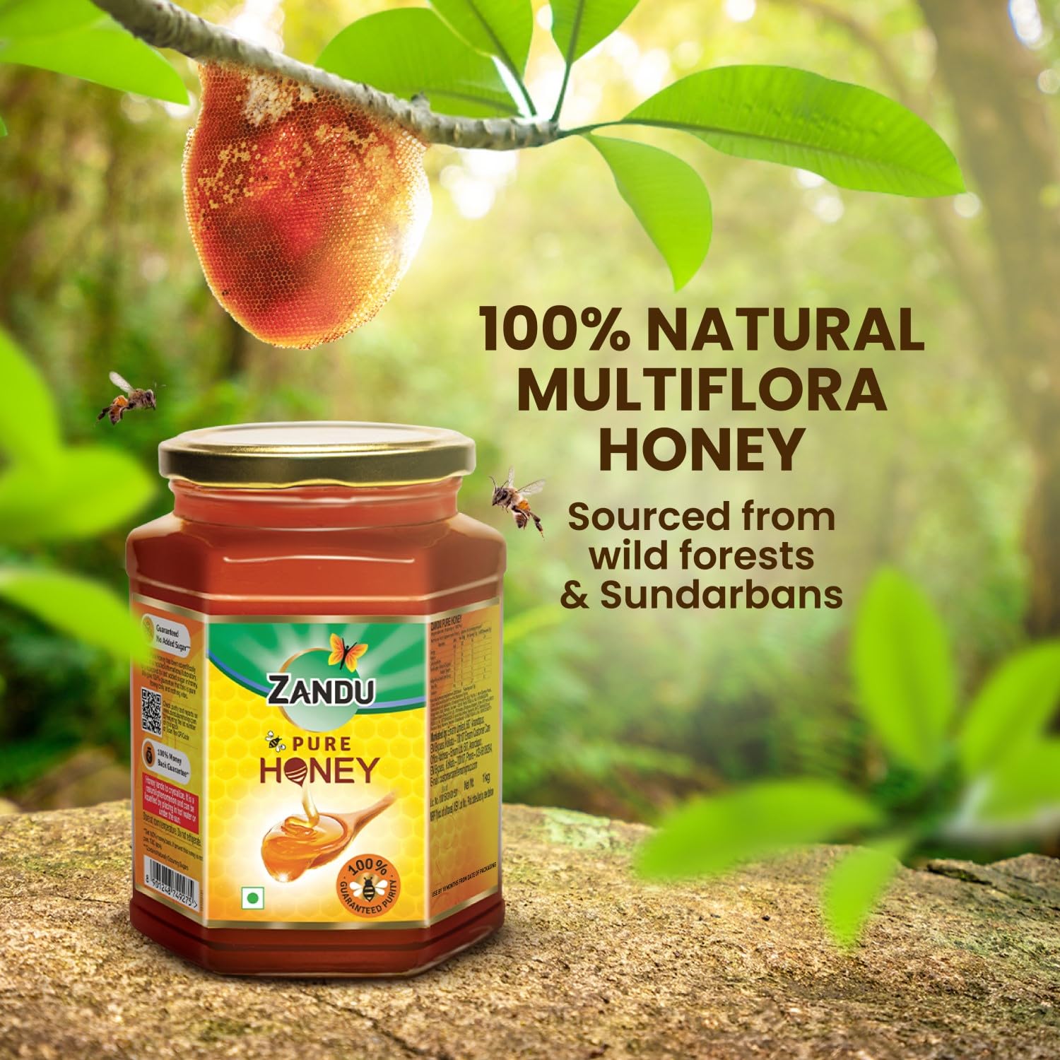 Zandu Pure Honey - 100% Natural & Unprocessed, No Added Sugar or Preservatives, 1KG (35.2 oz) - Perfect for Tea, Baking, Healthy Snacks & Natural Remedies