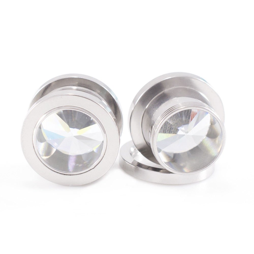 4PCS Stainless Steel CZ Screw Tunnels Ear Stretcher Plugs - 14G 16G 18G Thin Silicone Ear Gauges for Men & Women - Perfect for Daily Wear, Piercing Stretching and Body Jewelry Collection