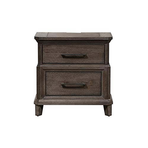 Pemberly Row 2-Drawer Nightstand with USB Charging Station - Modern Bedside Table for Bedroom, Living Room & Office Use