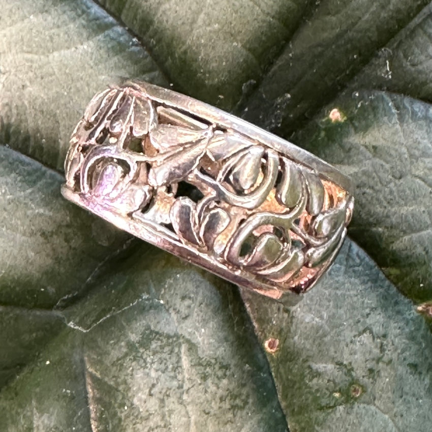 Sterling Silver Vine Band Ring for Women - Size 7, Adjustable Botanical Leaf Design Jewelry - Perfect for Weddings, Anniversaries & Nature-Inspired Fashion