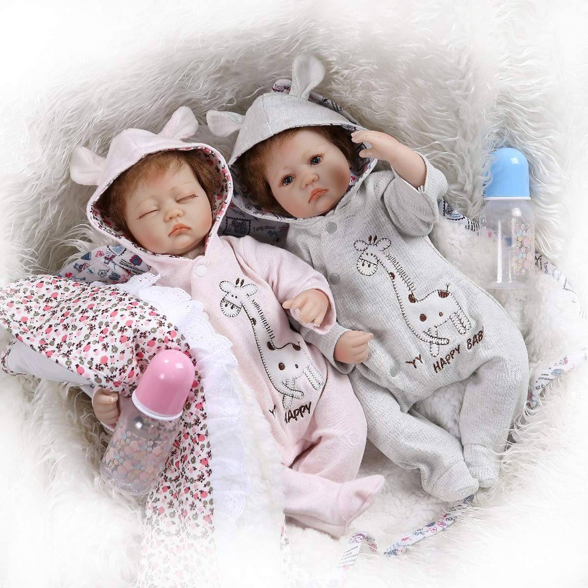 TERABITHIA 16 inch 40cm Ultra Realistic Reborn Baby Doll - Soft Silicone Twins Set with Pink & Blue Dresses, Lifelike Stuffed Body Collectible Toy for Newborn Simulation, Nursery Decor, Photography Props & Gift Giving