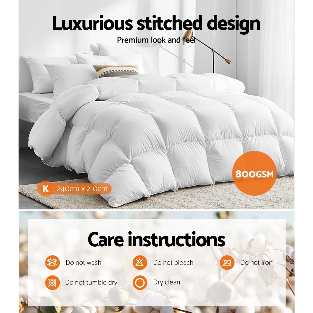 Premium 800GSM Goose Down Duvet Cover - King Size White Winter Comforter for Cozy Bedroom & Guest Room Decor