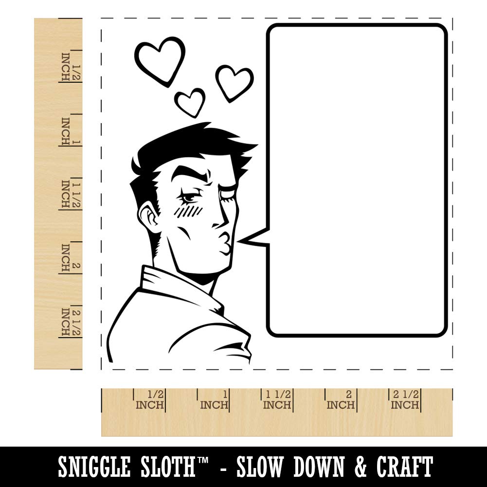 Flirty Manga Man Rubber Stamp with Empty Speech Bubble - 2.75 Inch Large Square Stamp for DIY Scrapbooking, Card Making & Journaling - Perfect for Crafters and Manga Lovers