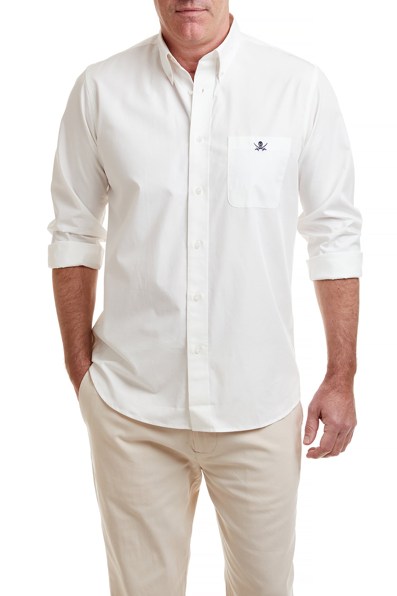 Chase Shirt White with Single Calico Jack - Stylish Men's Casual Button Down Shirt for Everyday Wear, Office & Outdoor Activities