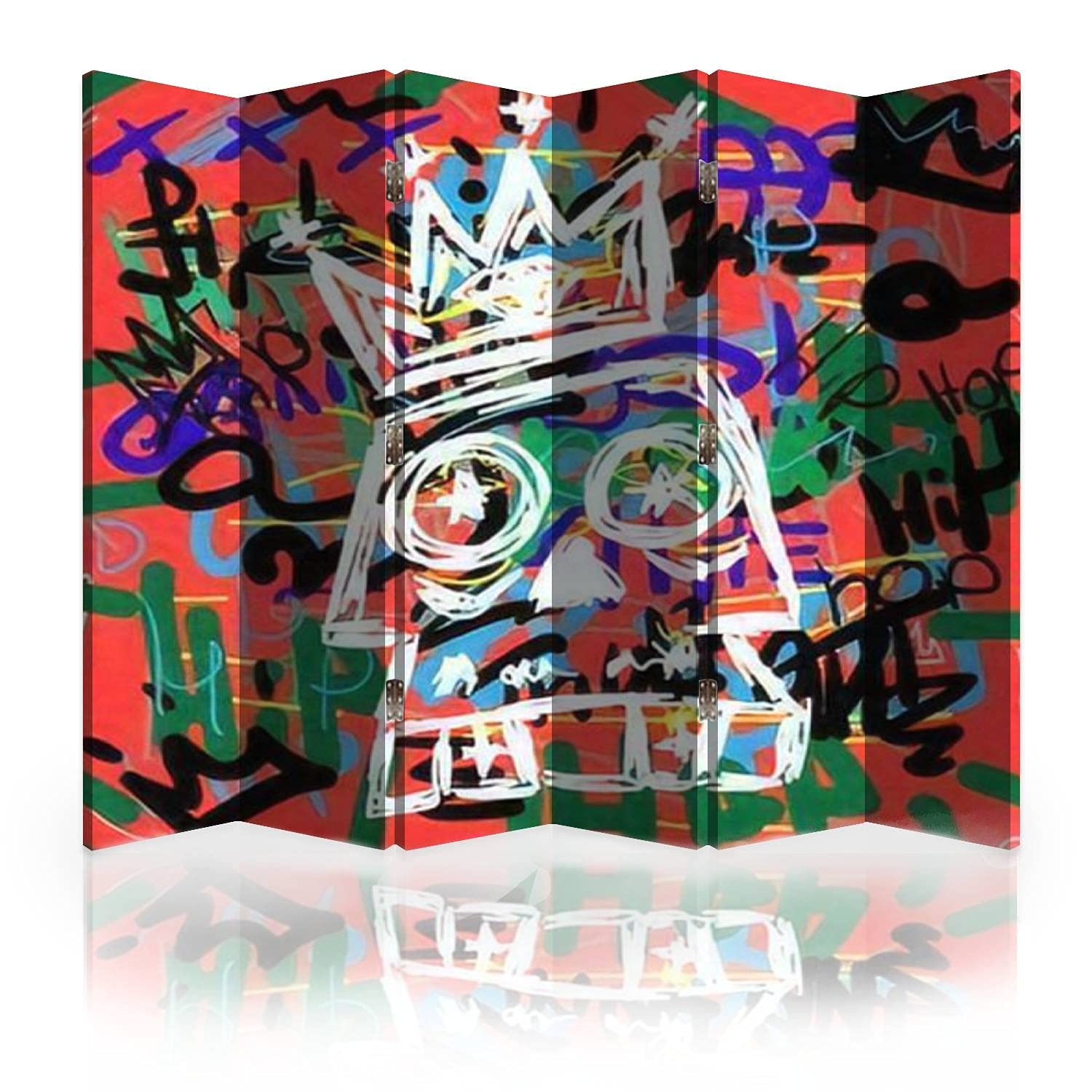 Hand-Painted Hip Hop Skull with Crown Canvas Room Divider - 6-Panel Folding Privacy Screen for Bedroom, Office & Studio - Doodle Art Room Partition & Wall Decor