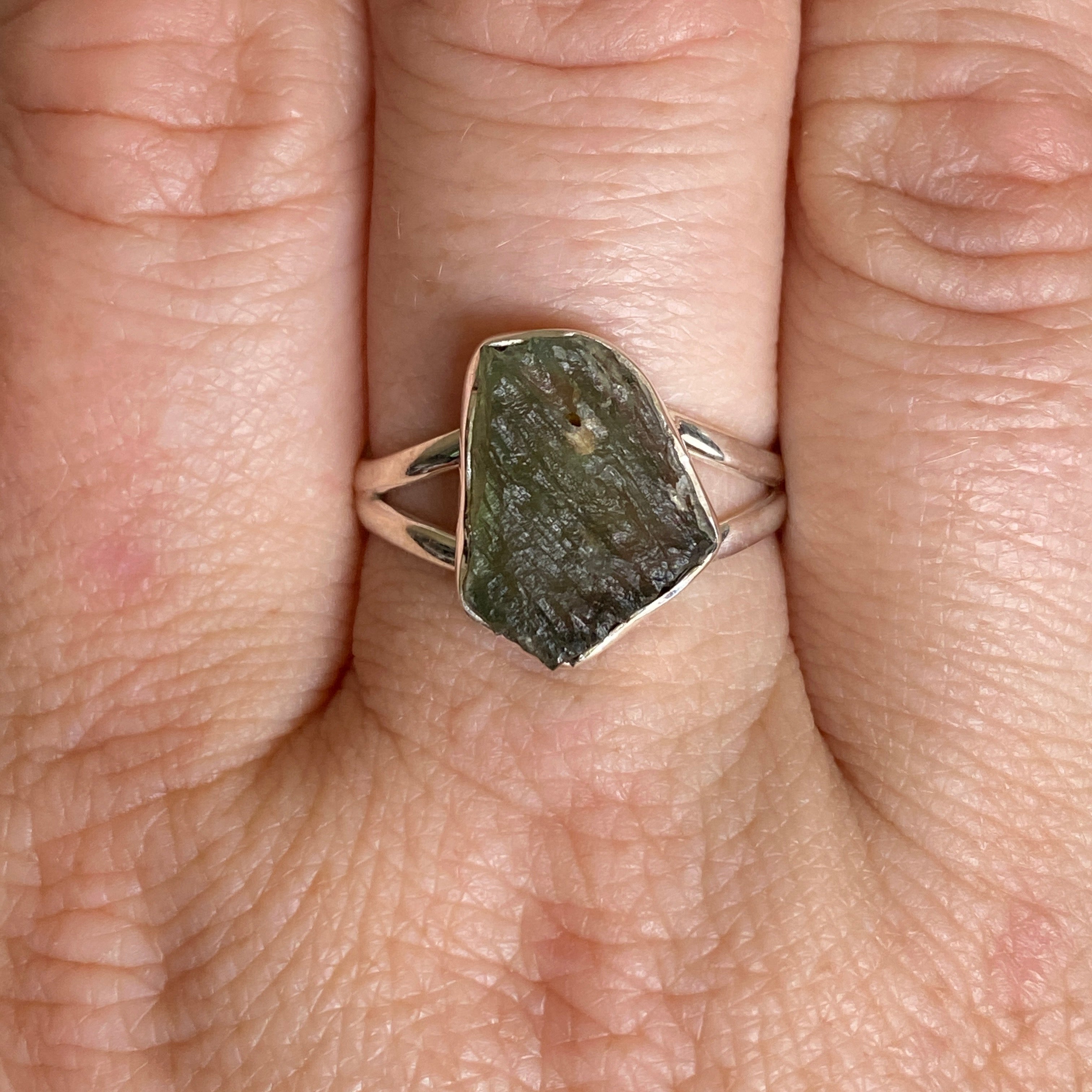 Natural Moldavite Raw Split Band Ring - Size 9 Green Meteorite Stone Jewelry KRGJ3359 | Spiritual Healing, Meditation & Unique Gift for Women