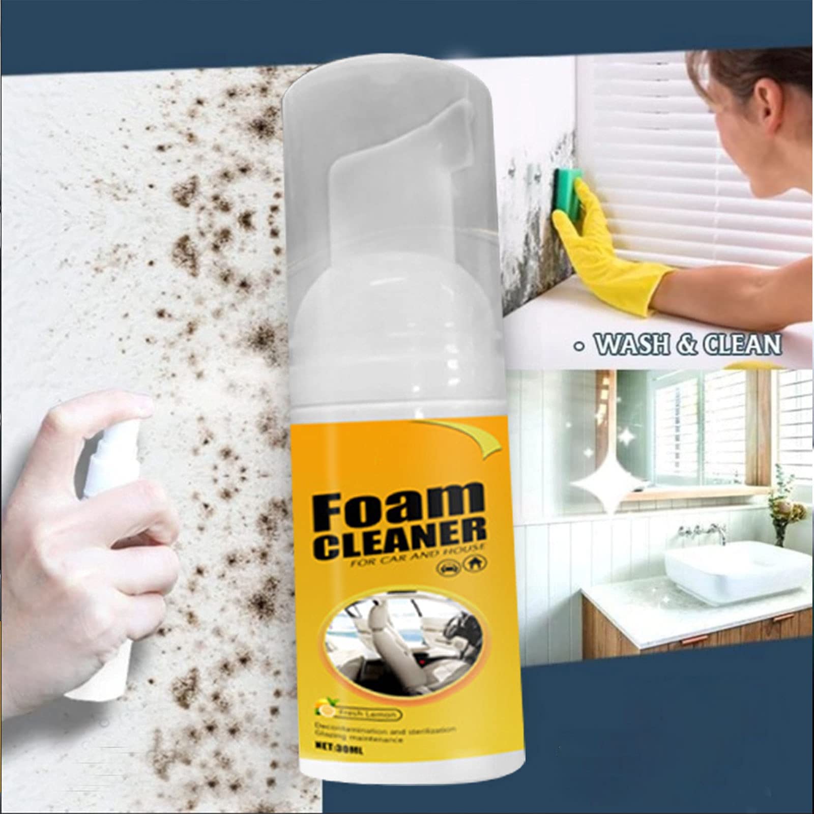 Multipurpose Foam Cleaner Spray - All-Purpose Household & Car Cleaner with Lemon Scent, Strong Degreasing Formula (150ml) | Perfect for Upholstery, Kitchen, Bathroom & Auto Detailing