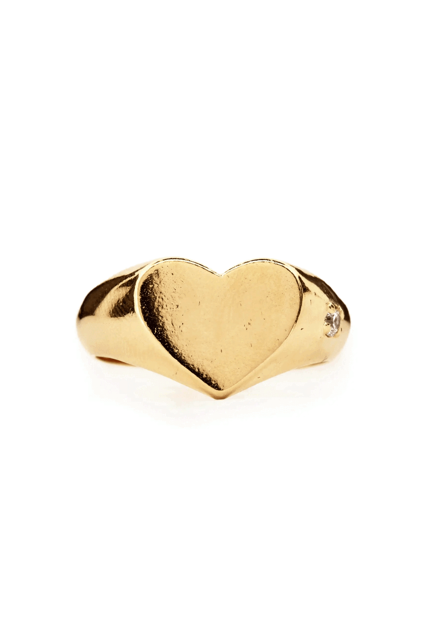 Little Gem Heart Signet Ring - 14K Gold White Sapphire Jewelry for Women - Perfect for Valentine's Day, Anniversary & Romantic Gifts