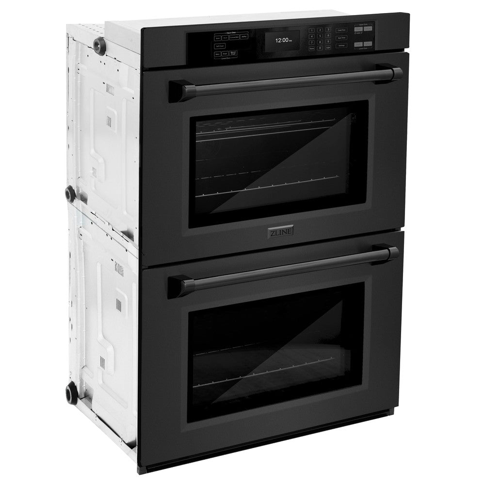 ZLINE 30 Inch Black Stainless Steel Professional True Convection Double Wall Oven with Air Fry & Self-Clean (WADB 30) - Perfect for Home Chefs & Modern Kitchens