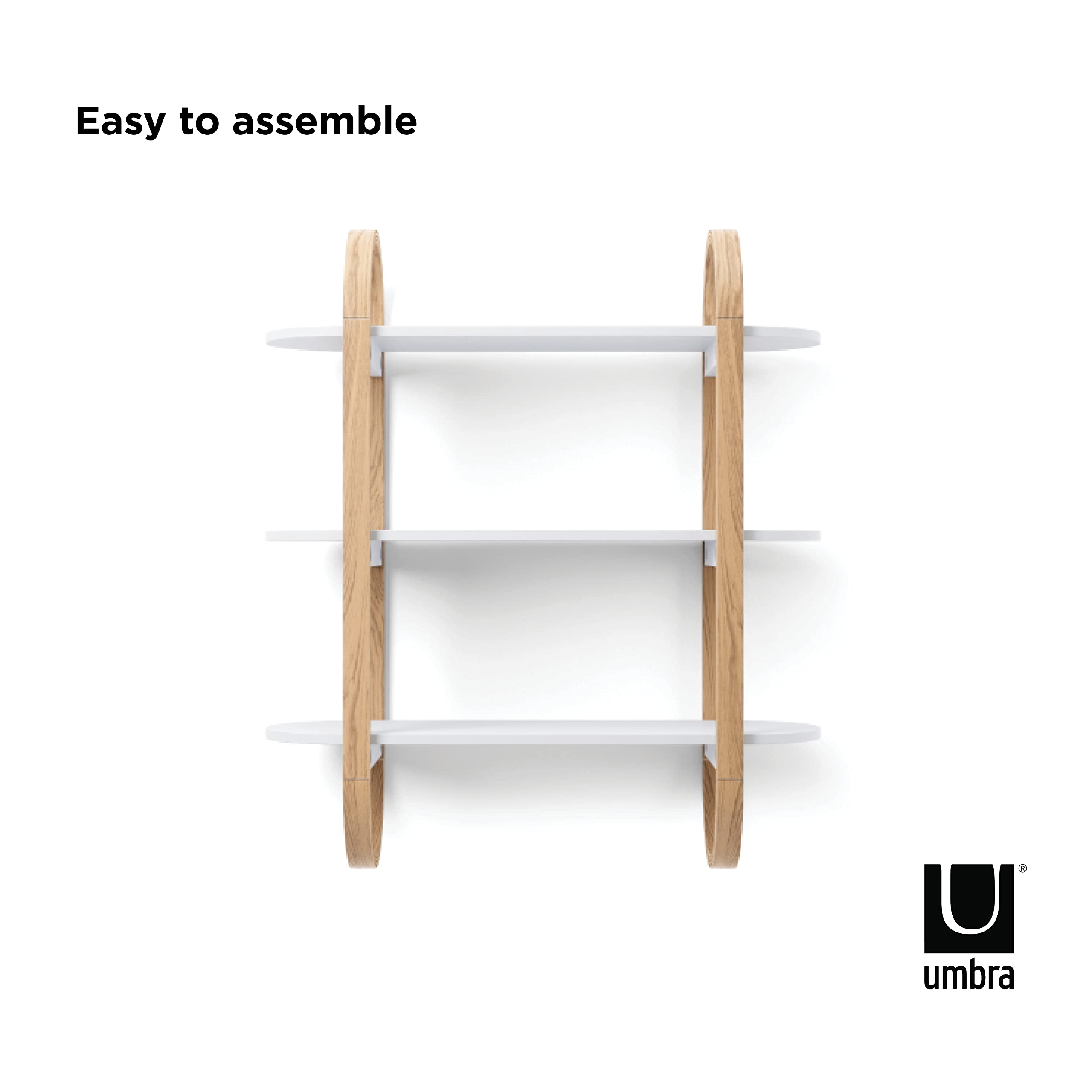 Umbra Bellwood Floating Wall Shelf - White/Natural Finish - 65x24x75cm - Modern Wooden Shelving for Living Room, Bedroom & Office Decor
