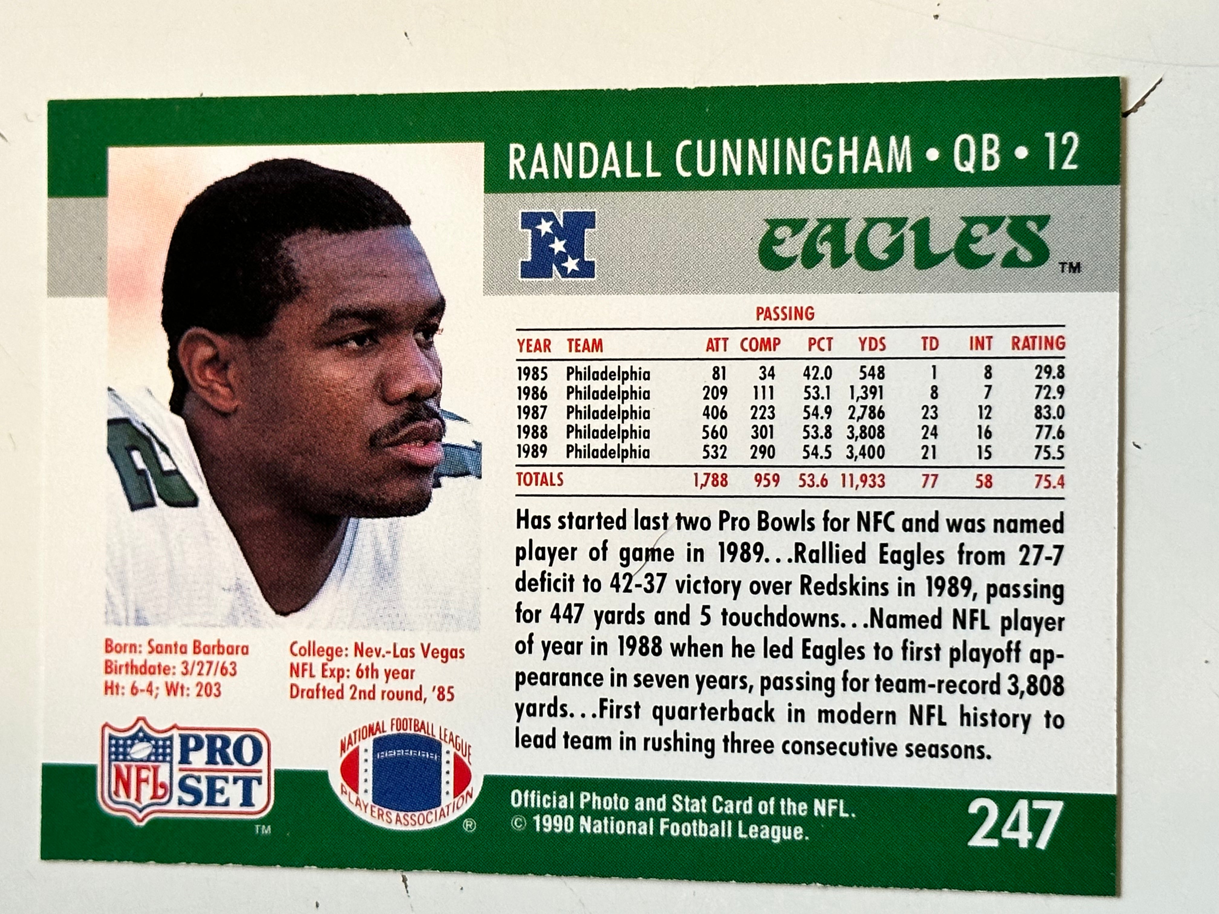 Rare Randal Cunningham Autographed Football Card with COA - Authentic Collectible for NFL Fans, Sports Memorabilia Enthusiasts - Perfect for Display, Gifts, and Investment