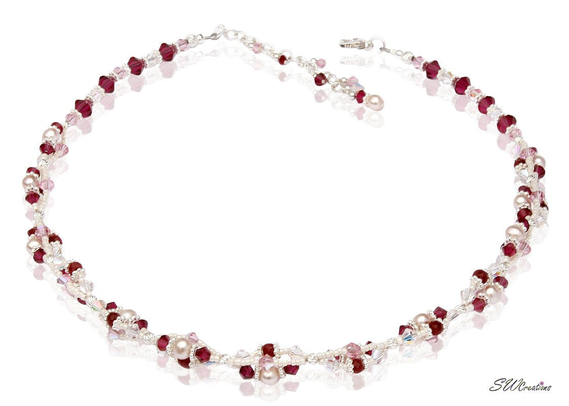 Handmade Ruby Gemstone Pearl Twist Necklace - Elegant Jewelry for Women, Gift for Her, Valentine's Day, Anniversary, Wedding, Party & Special Occasions