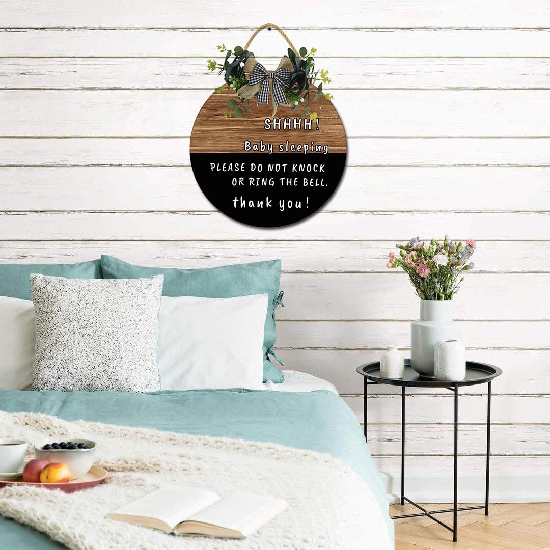 Baby Sleeping Please Do Not Disturb - Wooden Door Hanger Sign for Nursery, Front Door & Home Decor (12x12 Inch) - Perfect for New Parents, Quiet Hours & Dog Owners