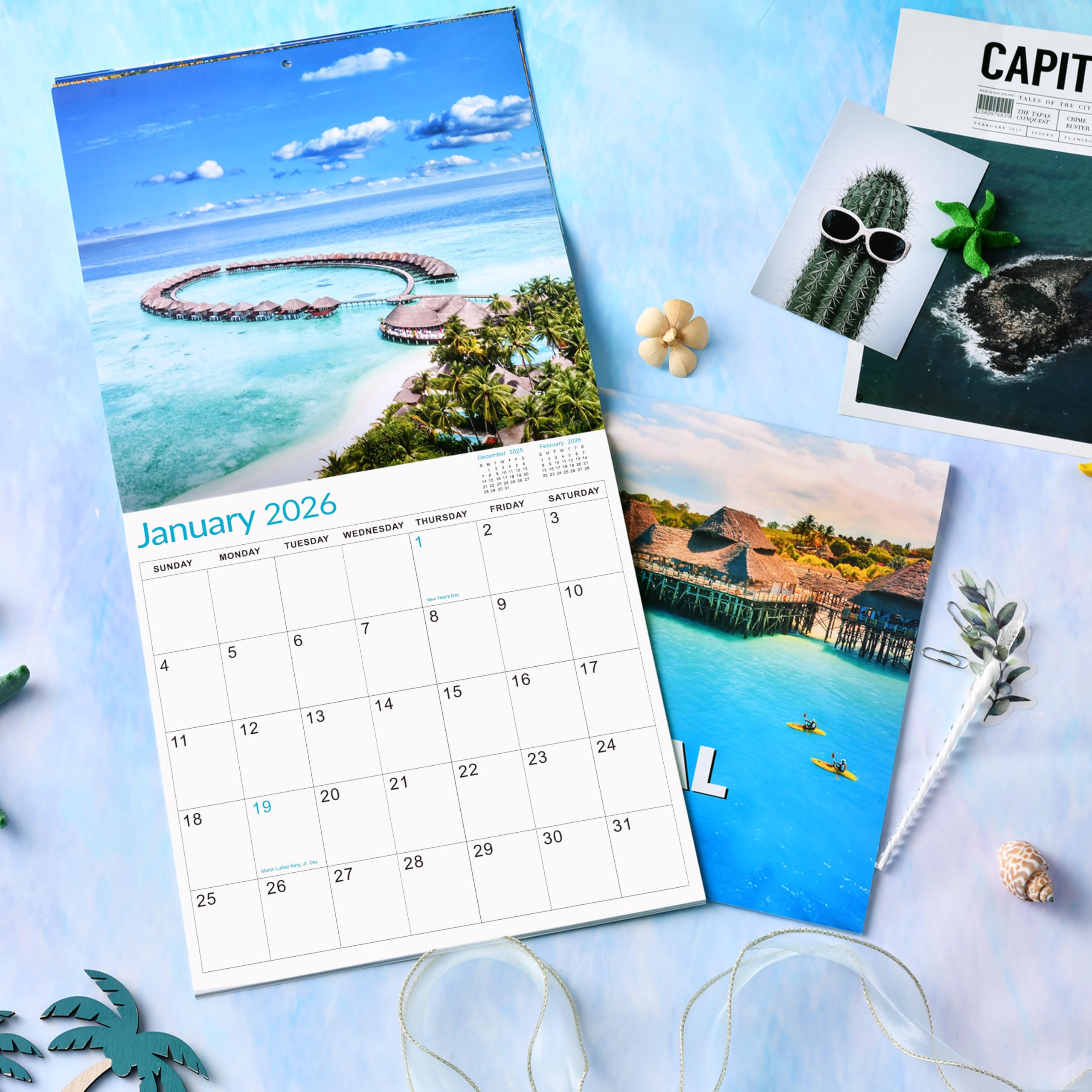 2025-2026 Wall Calendar - 18 Month Planner from July 2025 to December 2026 | 12x24 Inch Open Size | Large Daily Blocks & Holiday Tabs | Beautiful Island Scenery | Perfect for Home, Office & School Organization