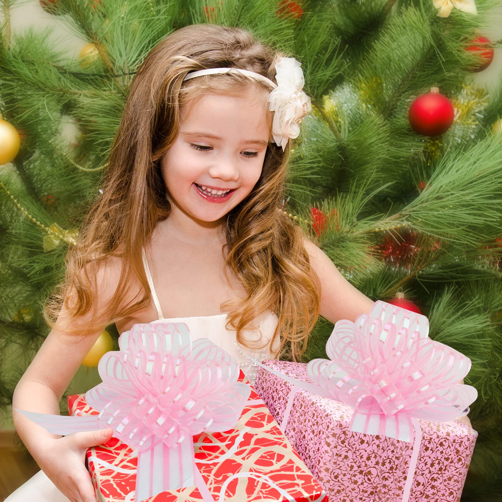 20-Piece Christmas Pull Bows Set - Large Pink Gift Wrapping Ribbons for Tree Decor, Wine Bottles, Wedding & Birthday Party Decorations | Perfect for Holiday Gifts, Festive Home Decor, and Special Occasion Present Wrapping